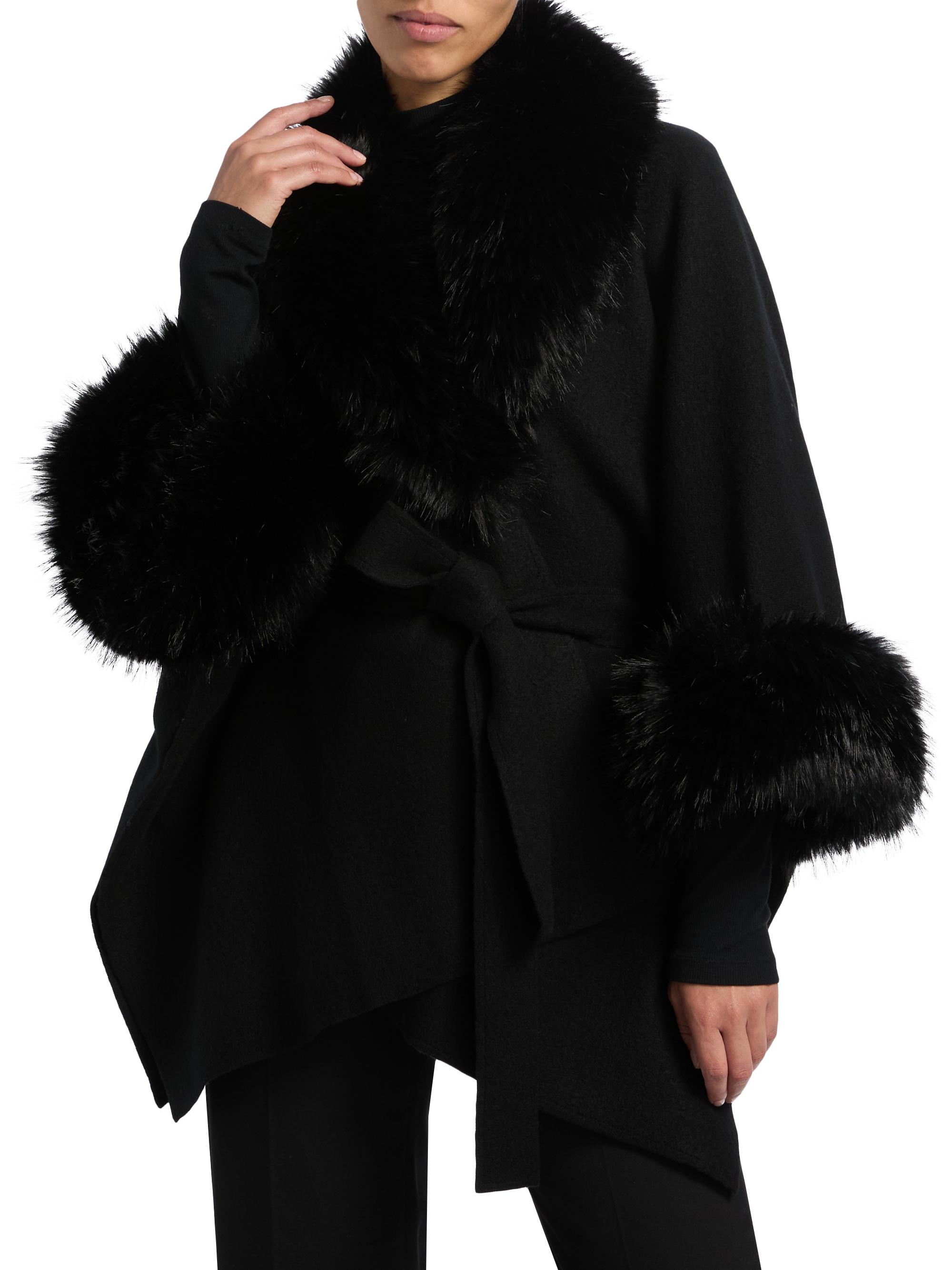 Alice + Olivia Joanne Faux-Fur Trim Wool Sweater Coat | Saks Fifth