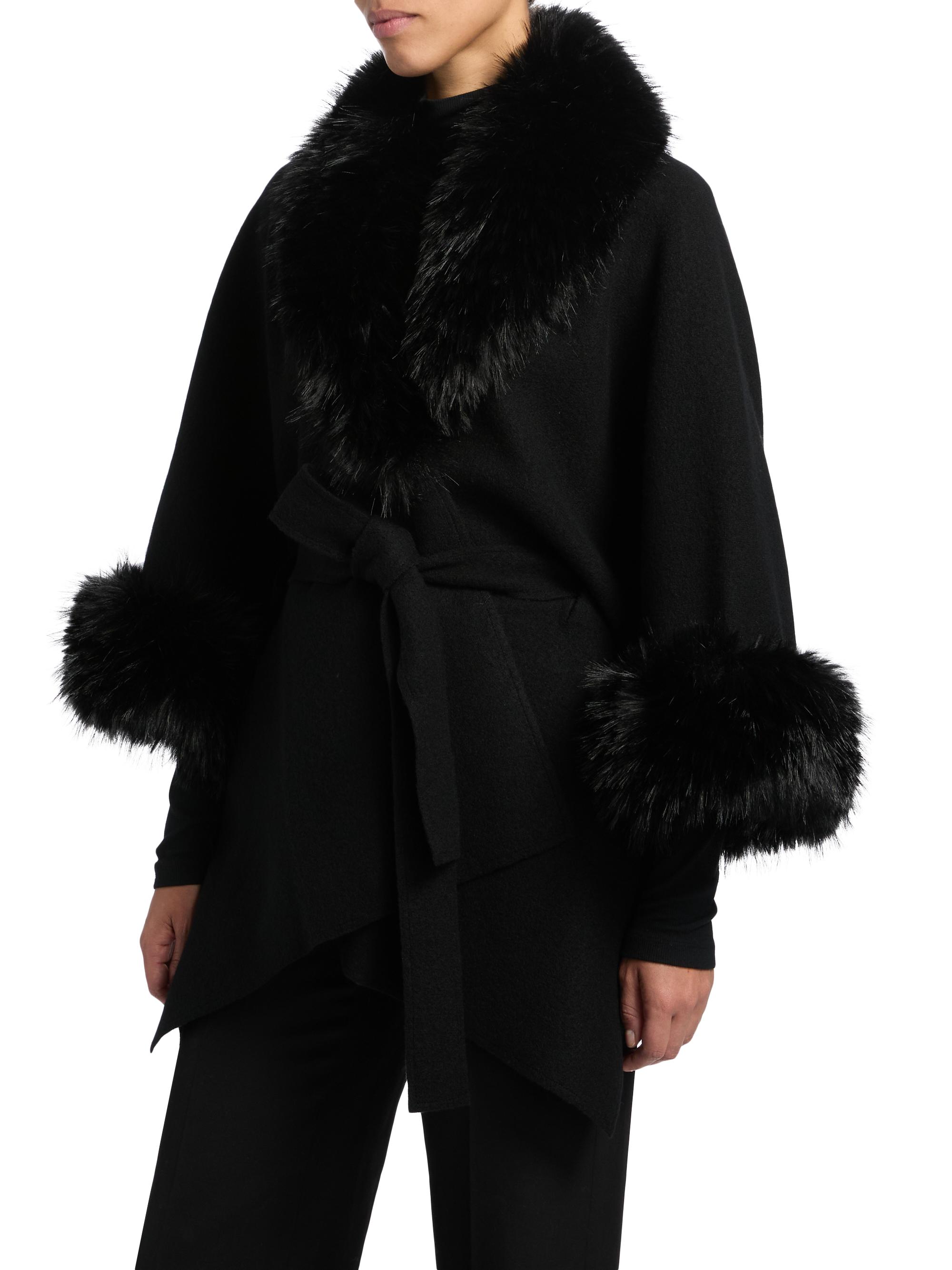 ALICE + OLIVIA Joanne Faux-Fur Trim Wool Sweater Coat | Saks Fifth