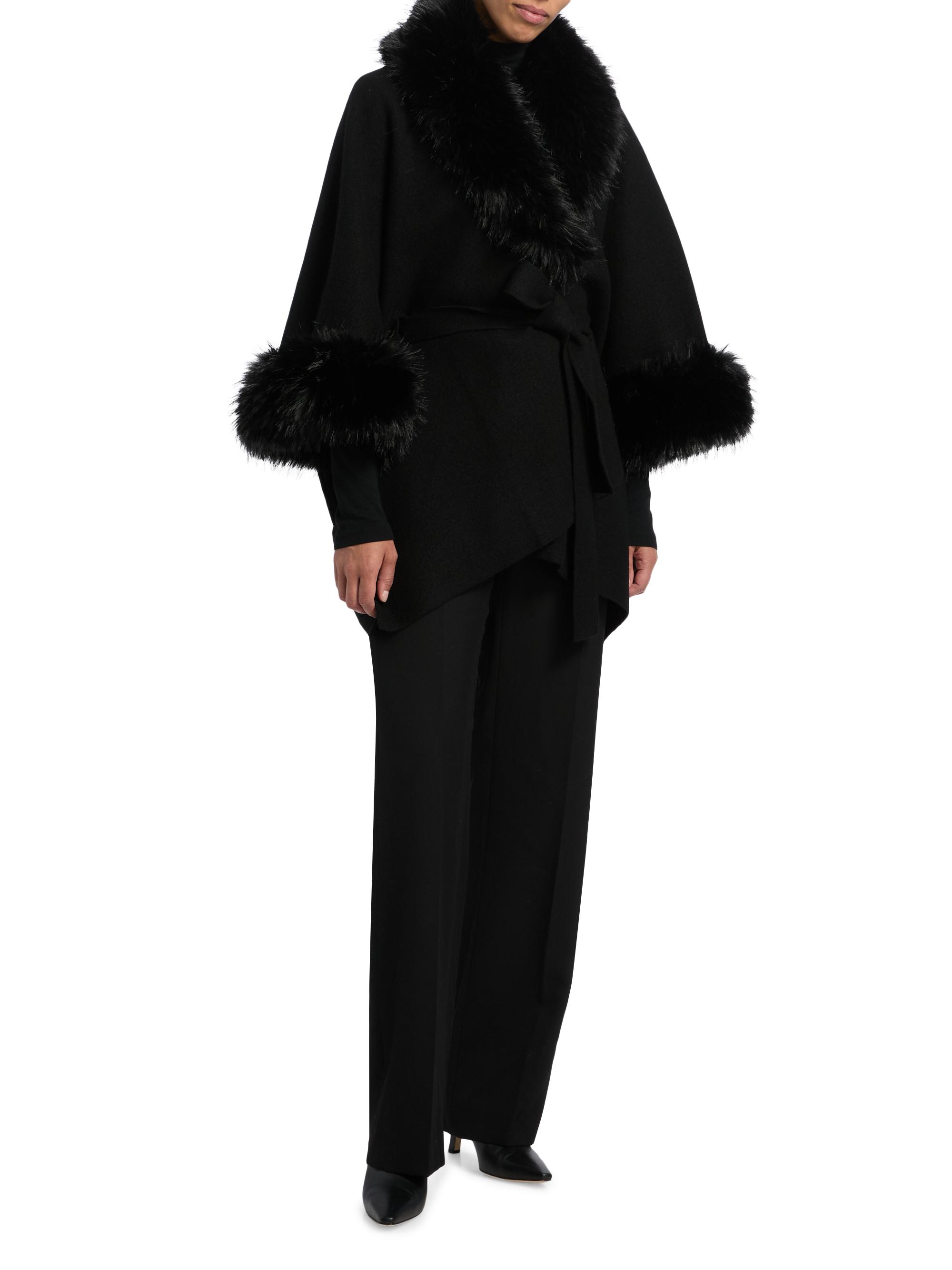Alice + Olivia Joanne Faux-Fur Trim Wool Sweater Coat | Saks Fifth