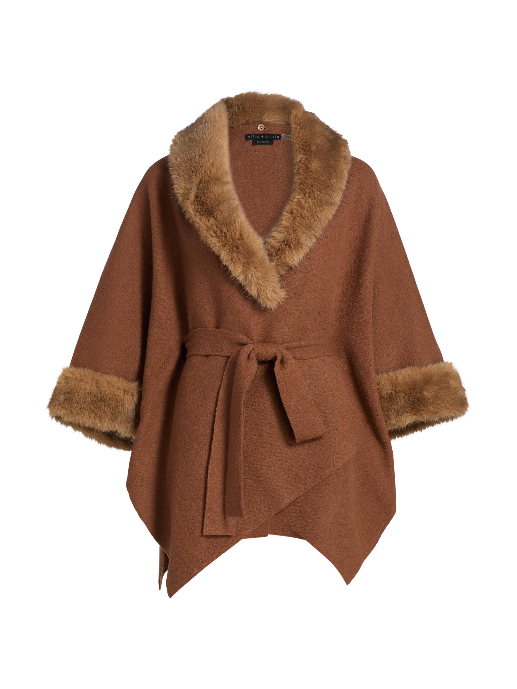 ALICE + OLIVIA Women's Joanne Faux-Fur Trim Wool Sweater Coat - Camel