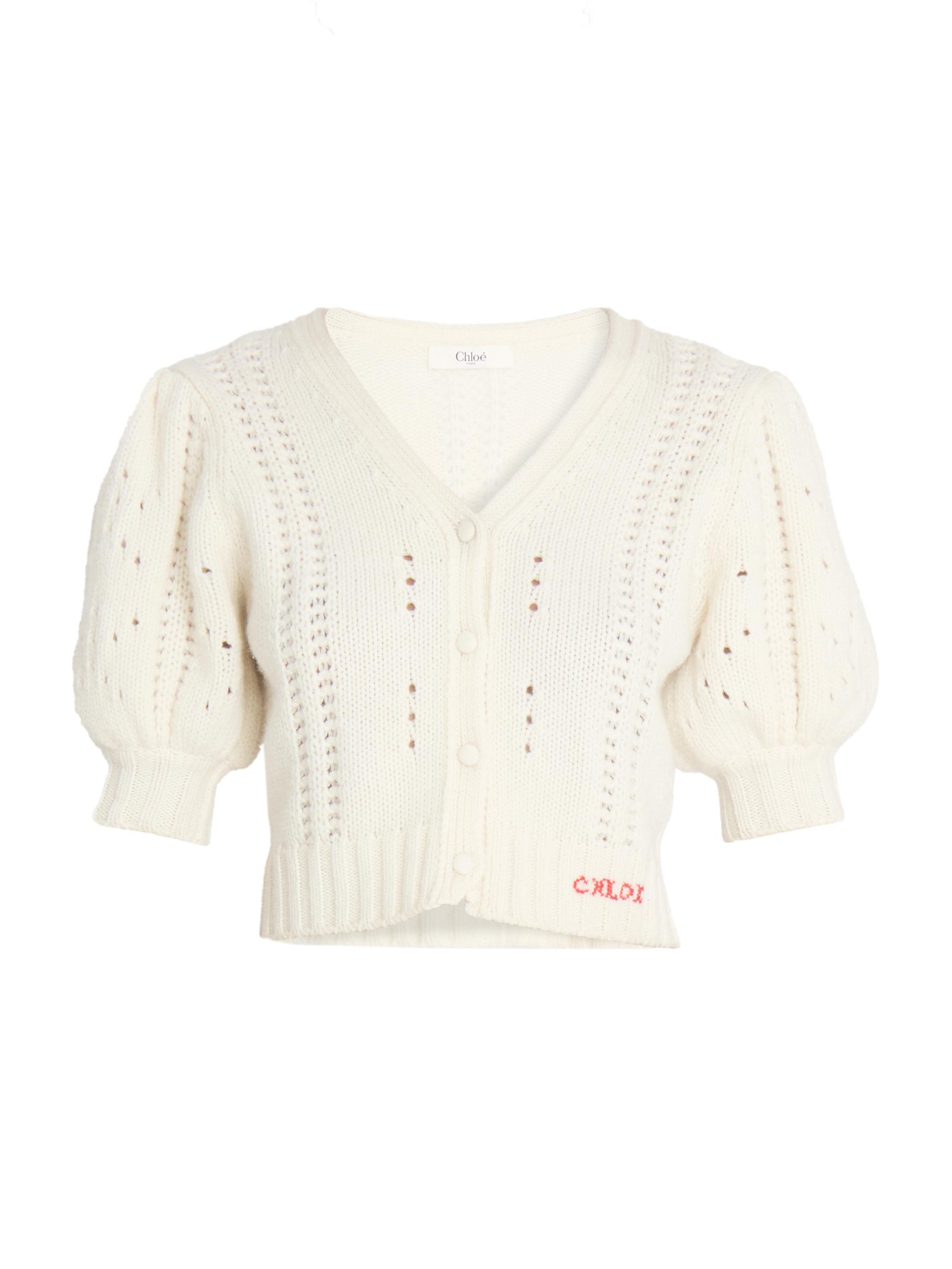 Chloé Women's Wool-Cashmere Elbow-Sleeve Cardigan - Iconic Milk