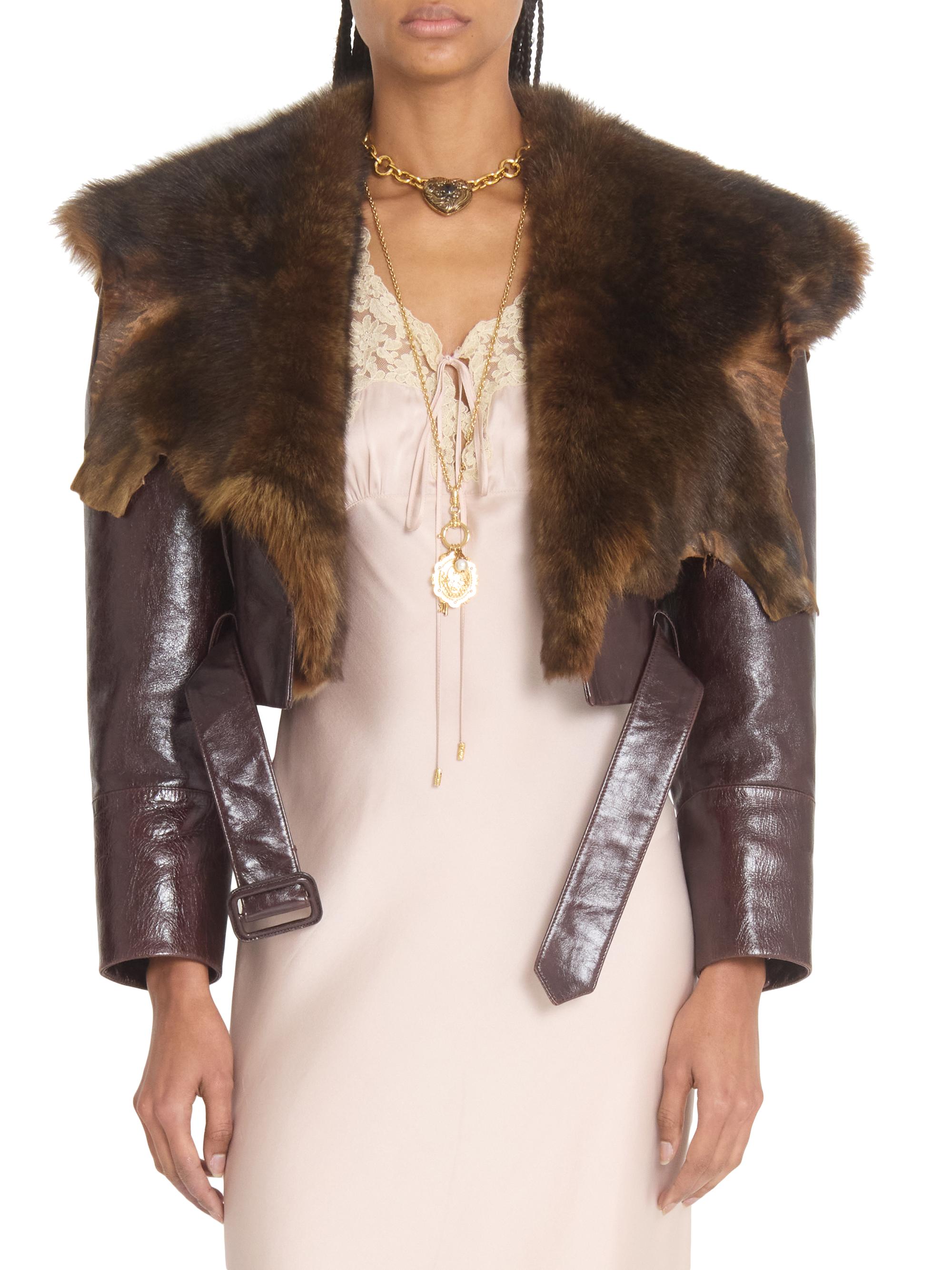Chloé Shearling-Trim Leather Crop Jacket | Saks Fifth Avenue
