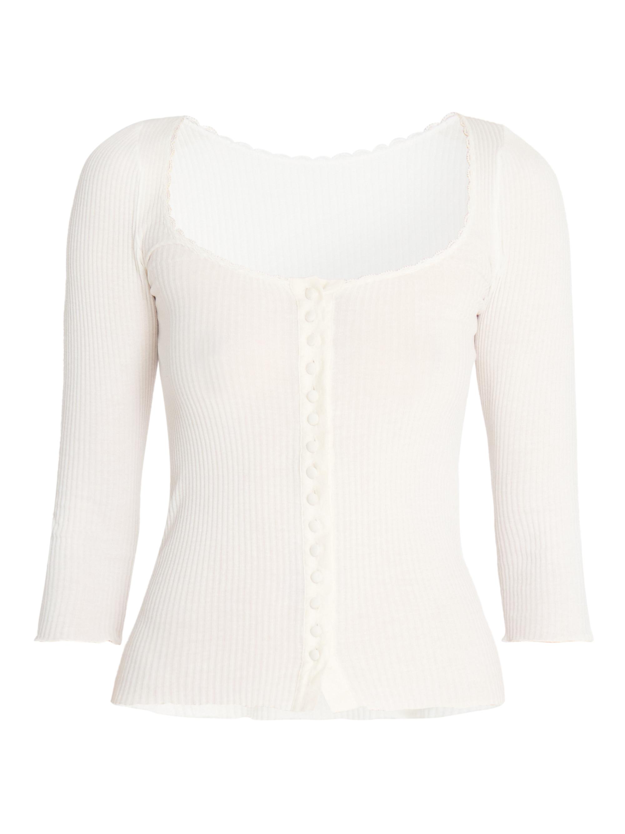 Chloé Women's Lace-Trim Cotton Scoopneck Cardigan - White