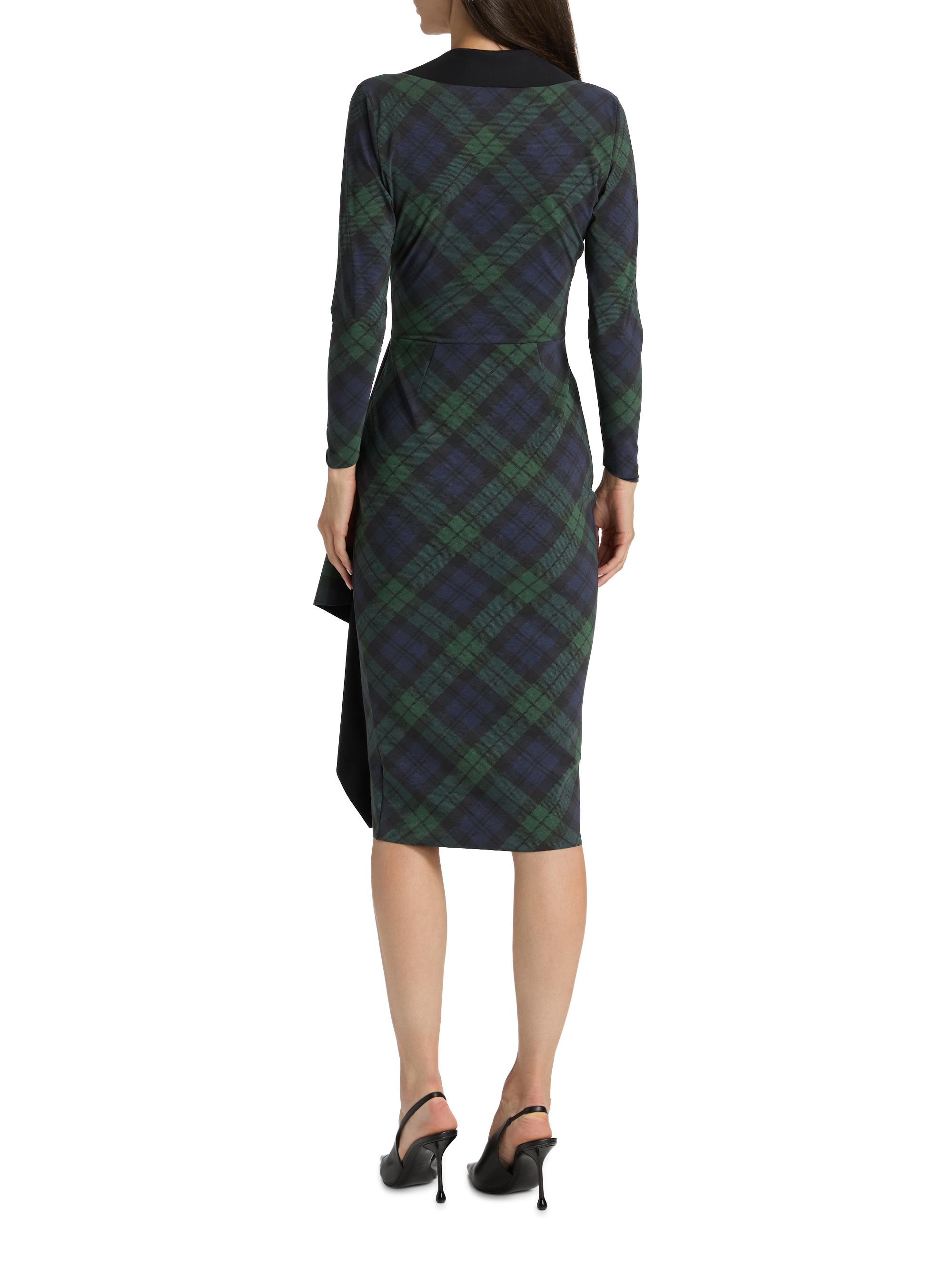 sachin and babi light blue dress Chiara Boni La Petite Robe Nevena Plaid Draped Surplice Midi-Dress
