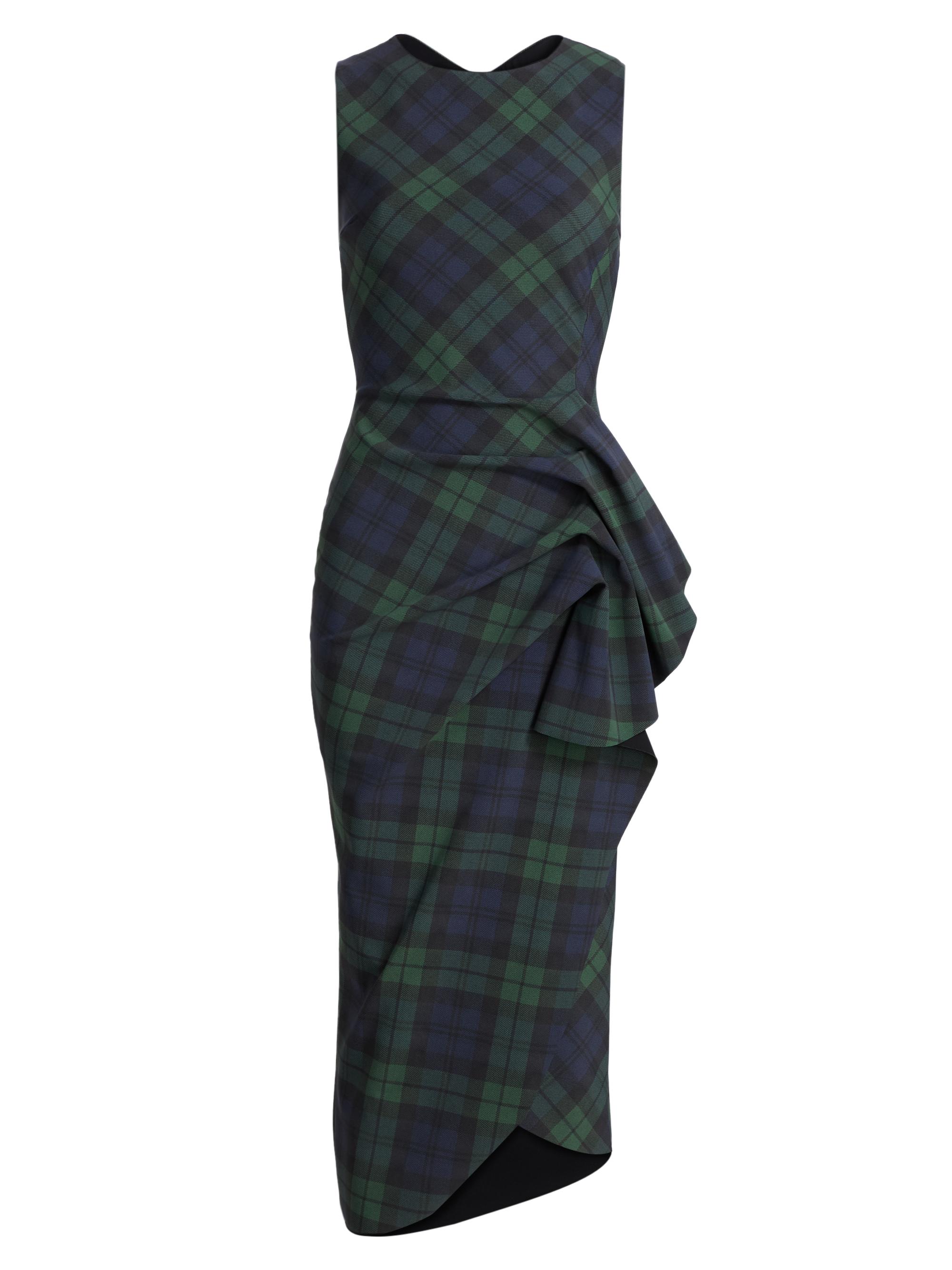 Chiara Boni La Petite Robe Women's Wang Plaid Jersey Sleeveless Midi-Dress - Holiday Tartan Green