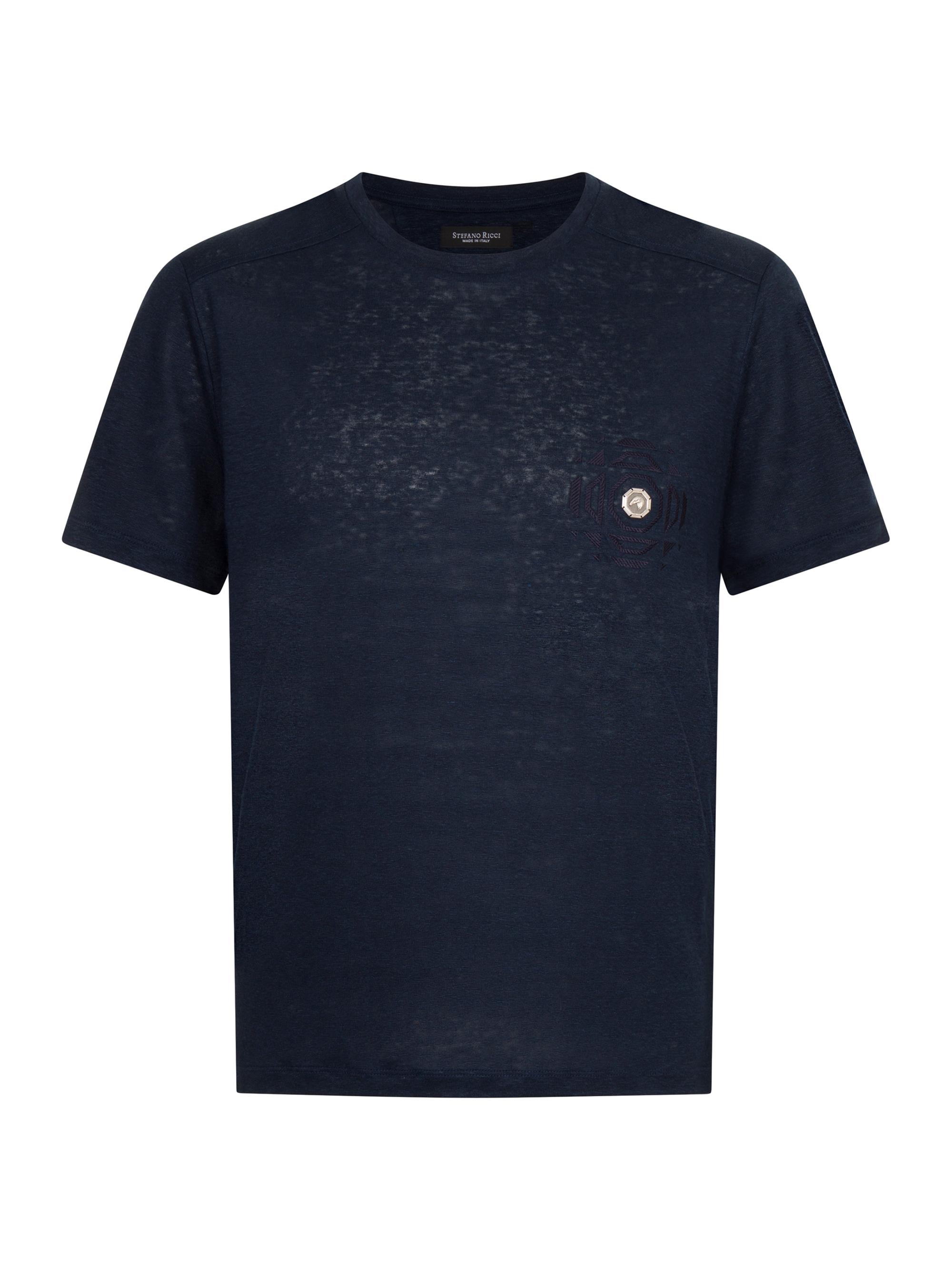 Stefano Ricci Men's Linen T-Shirt with Metallic Detailing - Midnight Blue