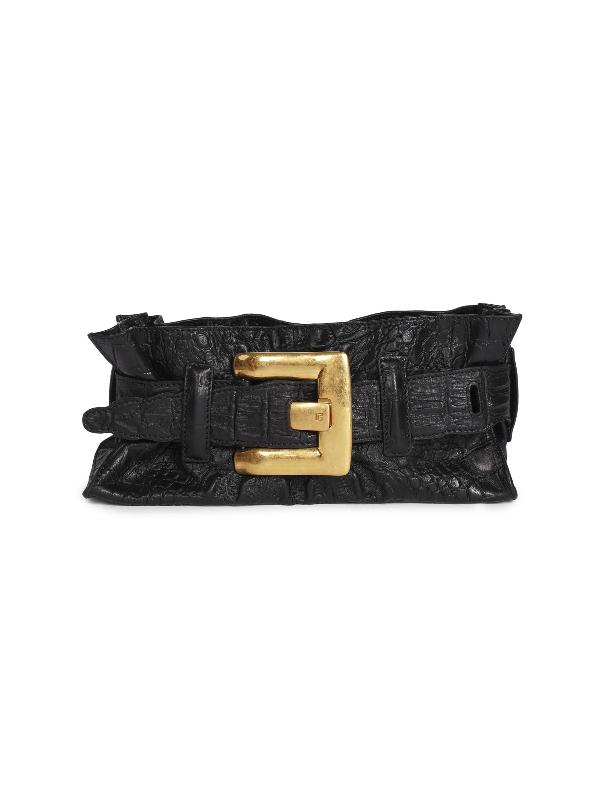Balmain Women's Mini Anthem Croc-Embossed Leather Shoulder Bag - Noir