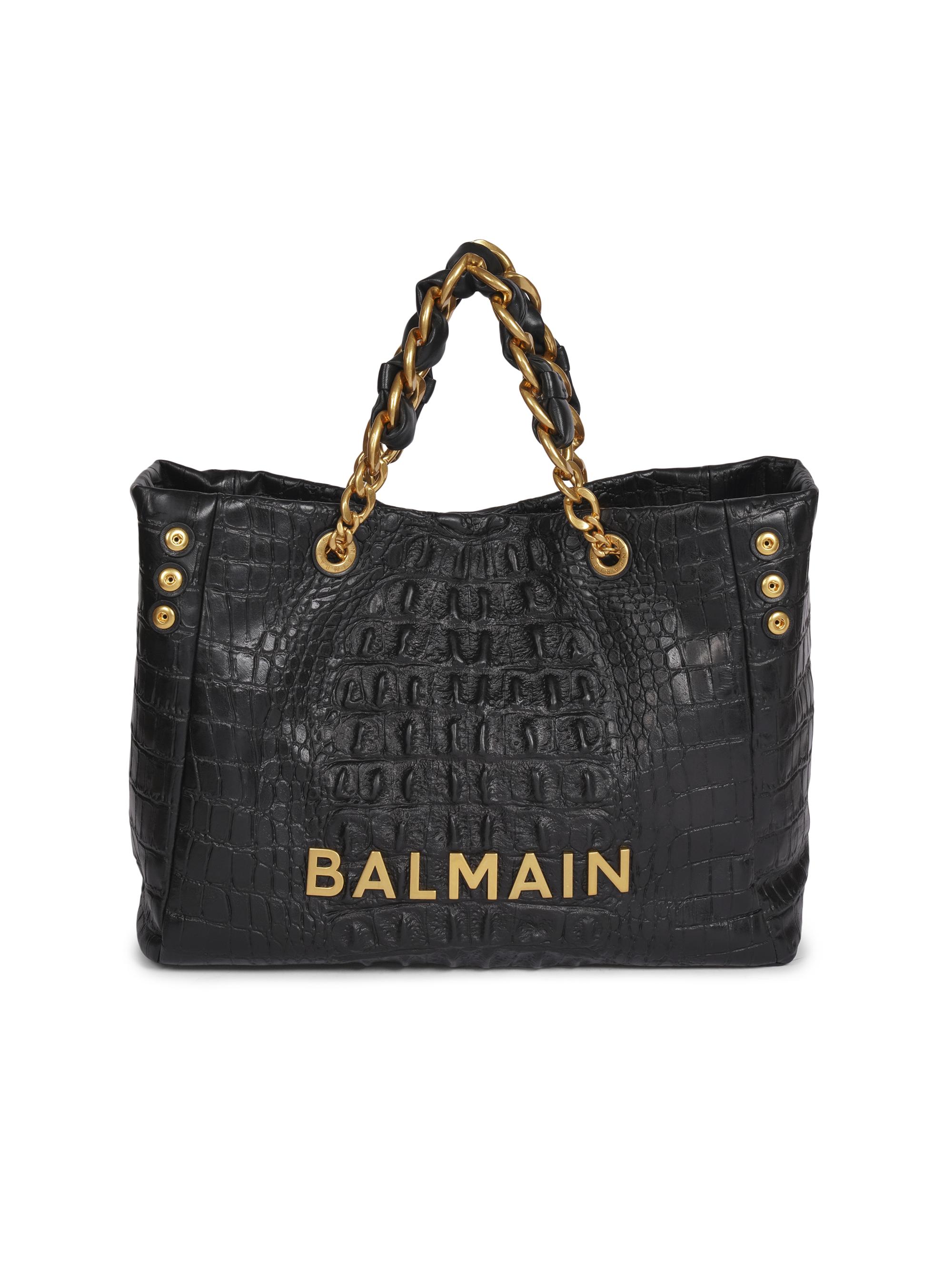 Balmain Women's 1945 Soft Cabas Croc-Embossed Leather Tote Bag - Noir