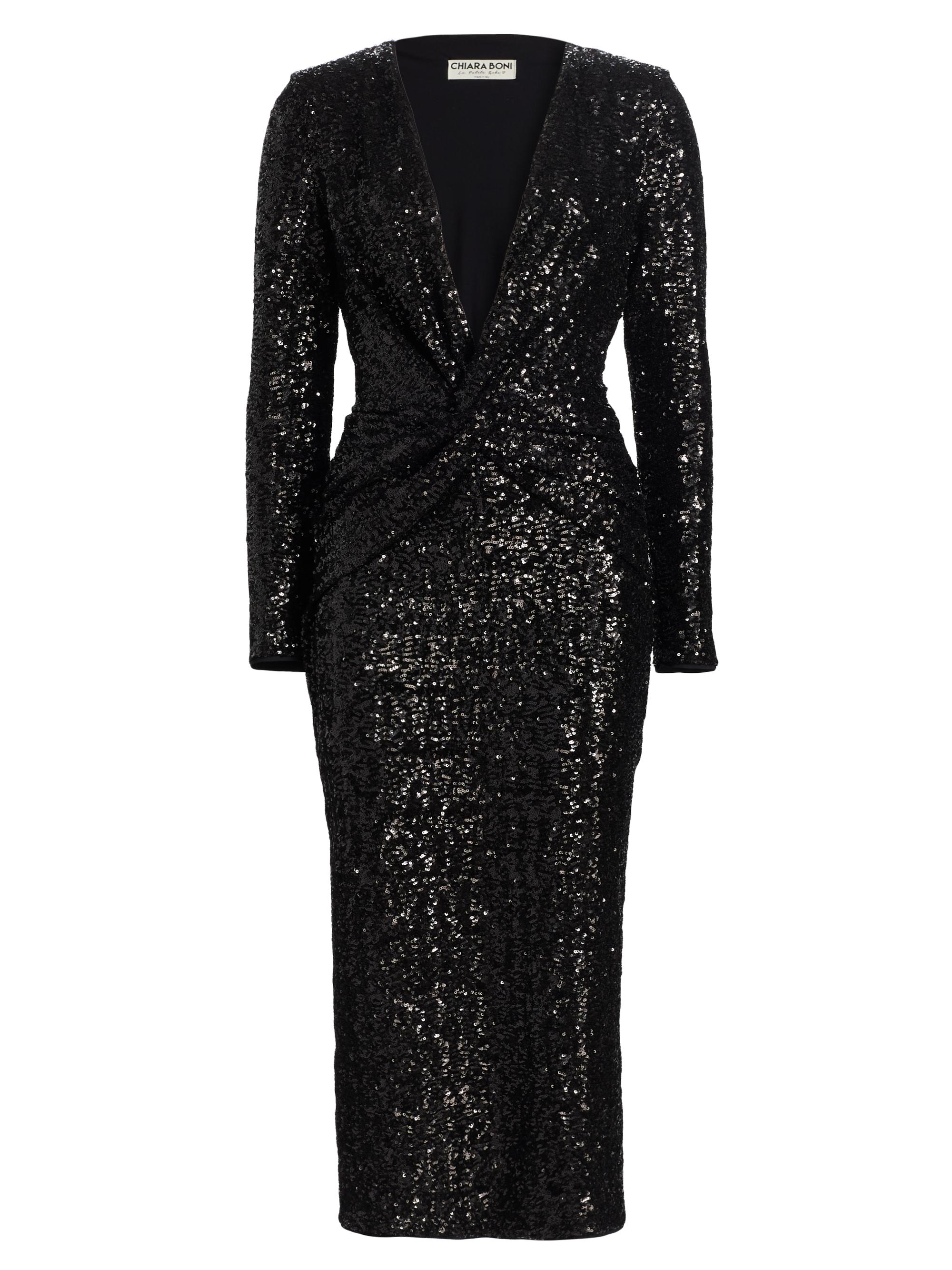 Chiara Boni La Petite Robe Women's Jarra Sequined Twist-Front V-Neck Midi-Dress - Black