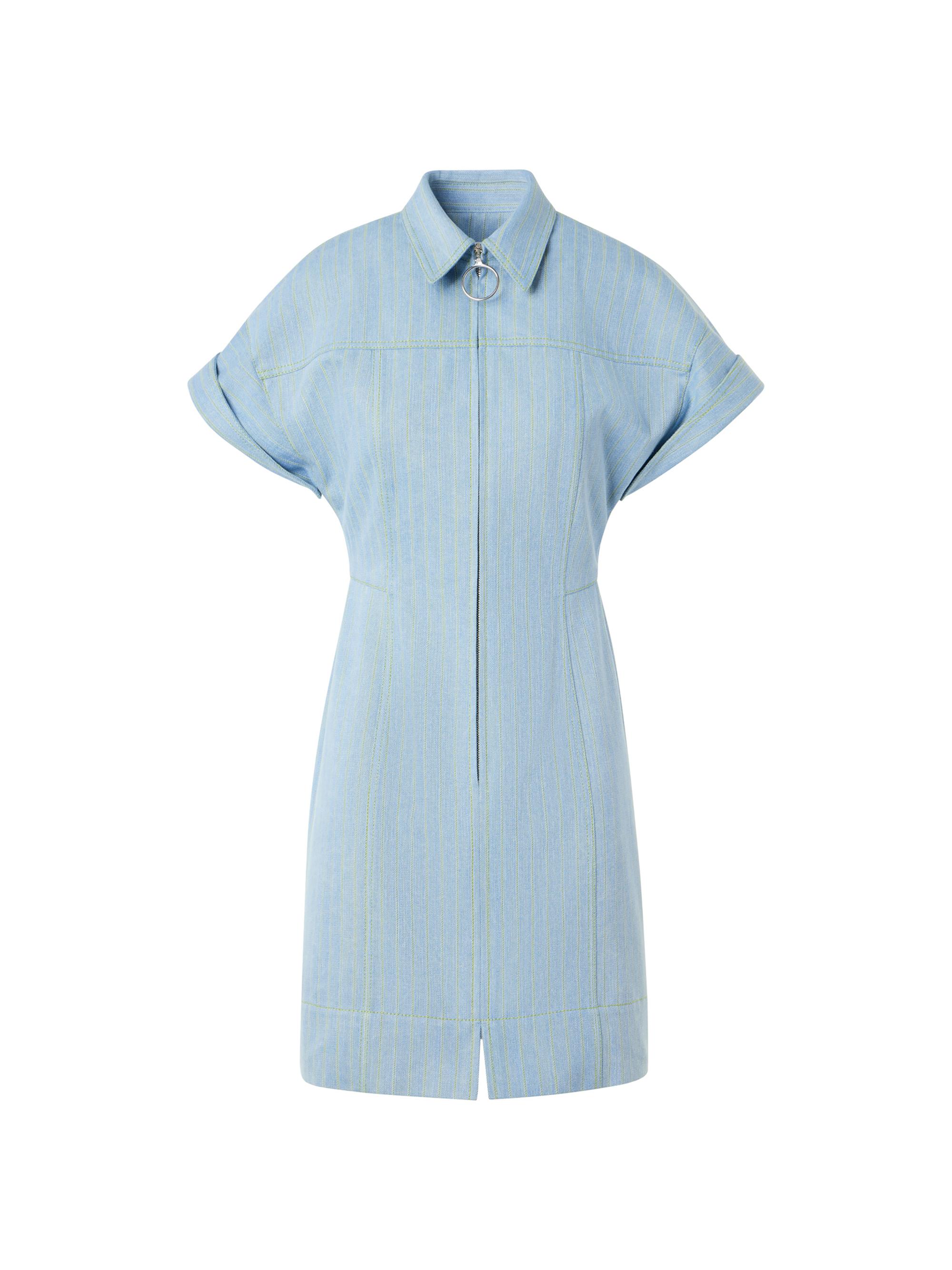 Akris punto Women's Pinstripe Denim Mini-Shirtdress - Sky Blue Denim Lemon Zing