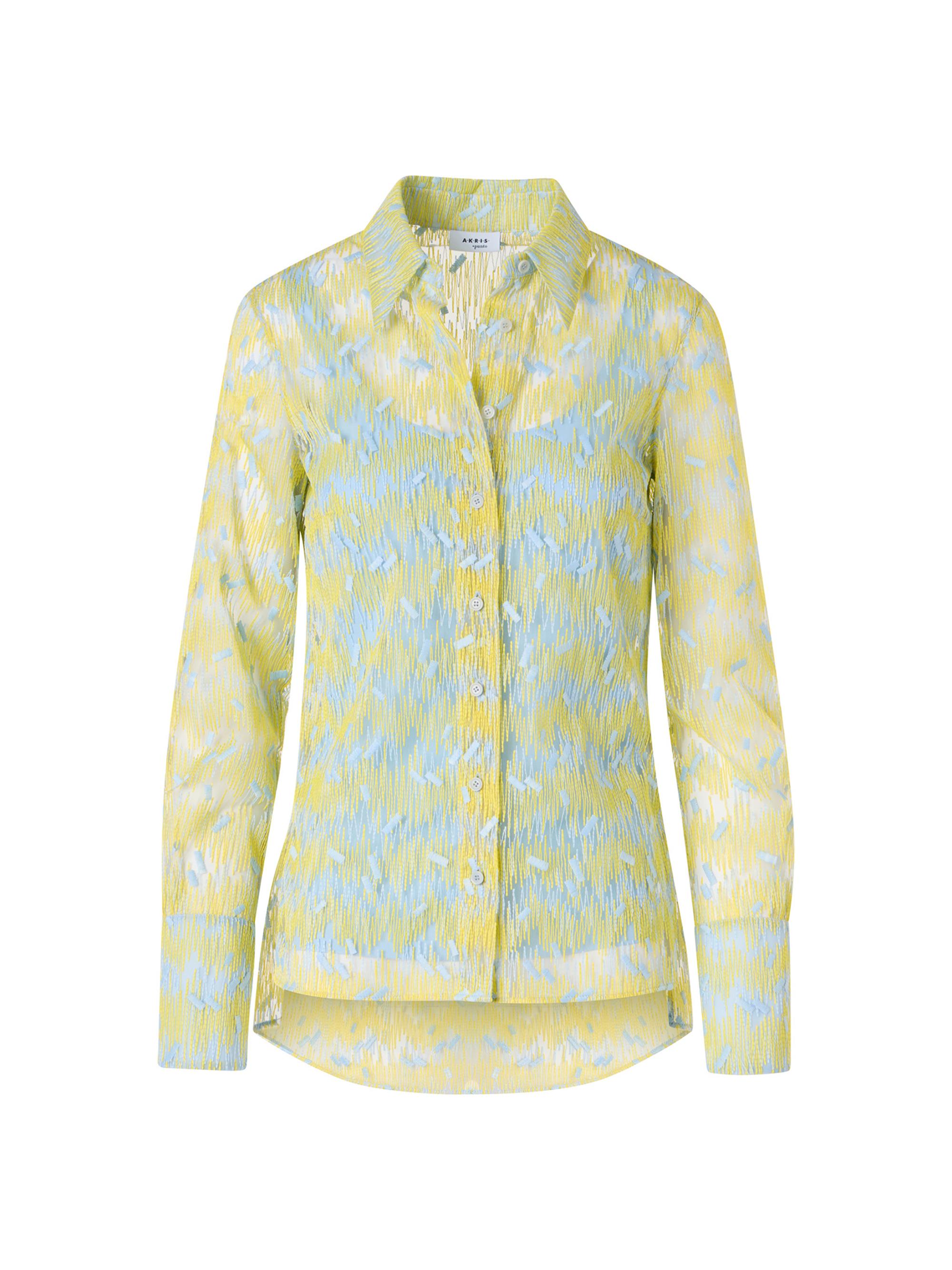 Akris punto Women's Embroidered Tulle Button-Front Shirt - Lemon Zing Sky Blue