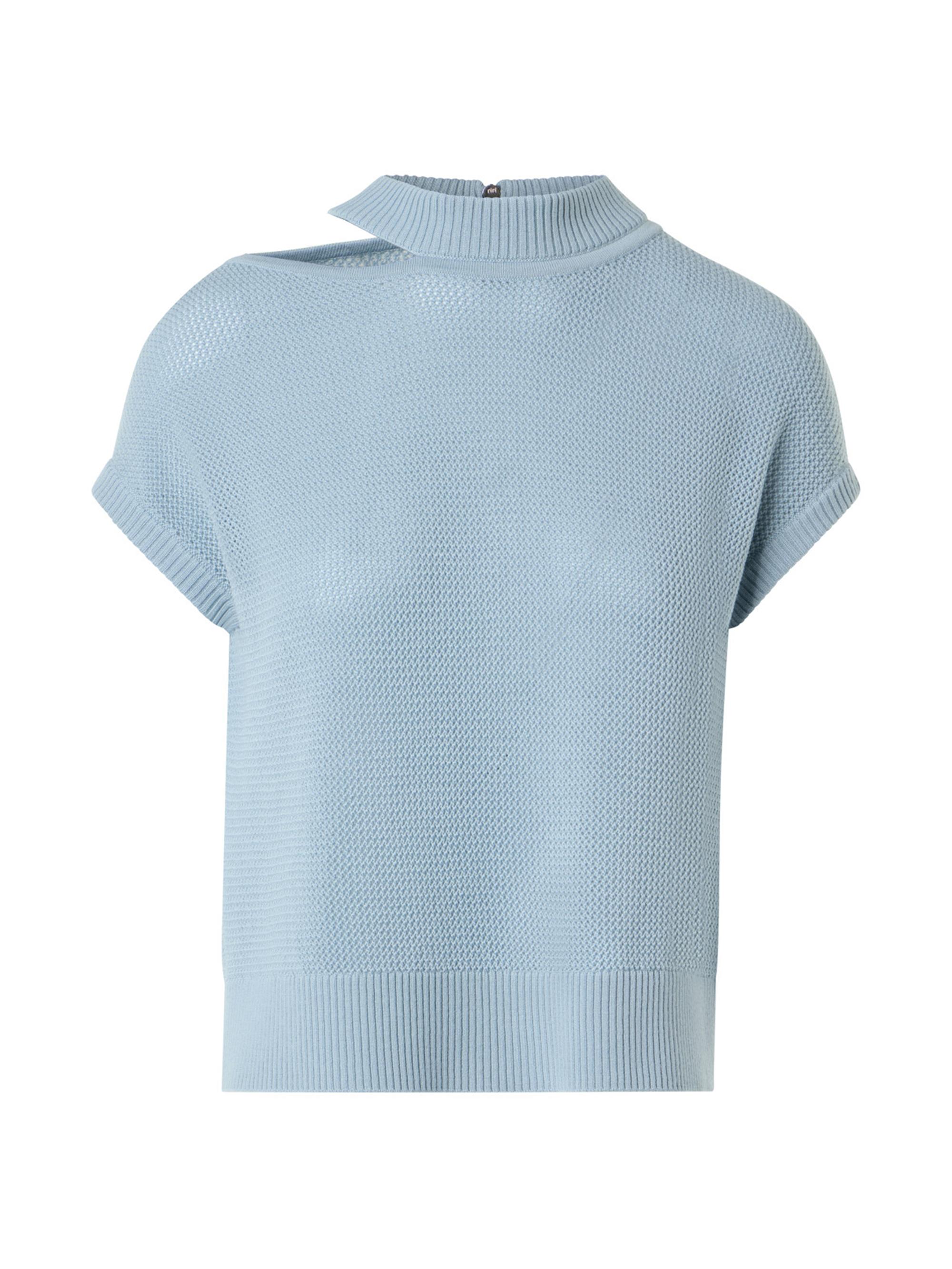 Akris punto Women's Merino-Wool Mock-Turtleneck Short-Sleeve Sweater - Sky Blue