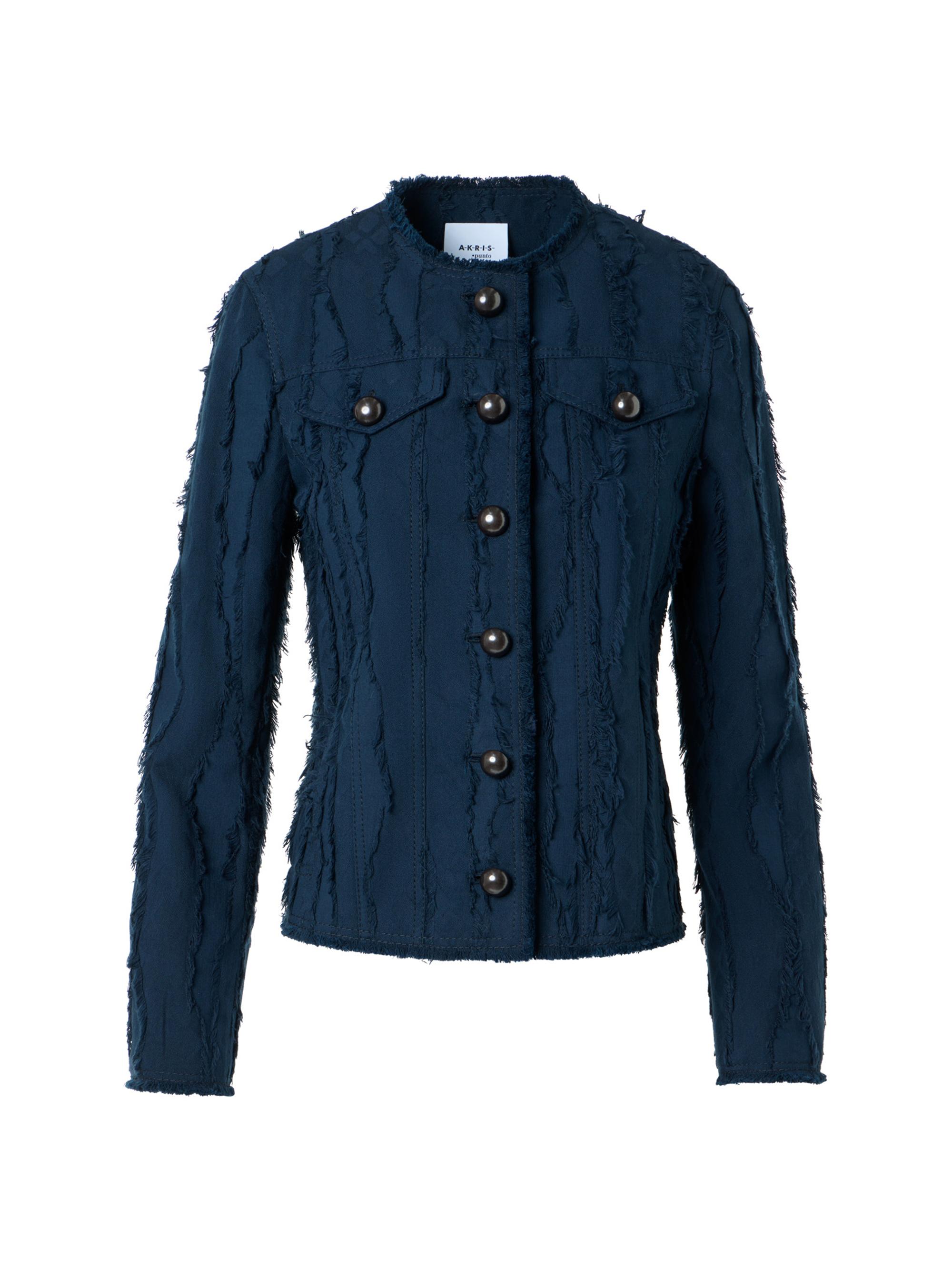 Akris punto Women's Frayed Cotton Jacquard Jacket - Dark Blue