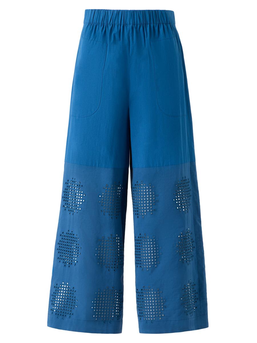 Akris Punto Women's Frey Embroidered Eyelet Poplin Cropped Pants In Blue