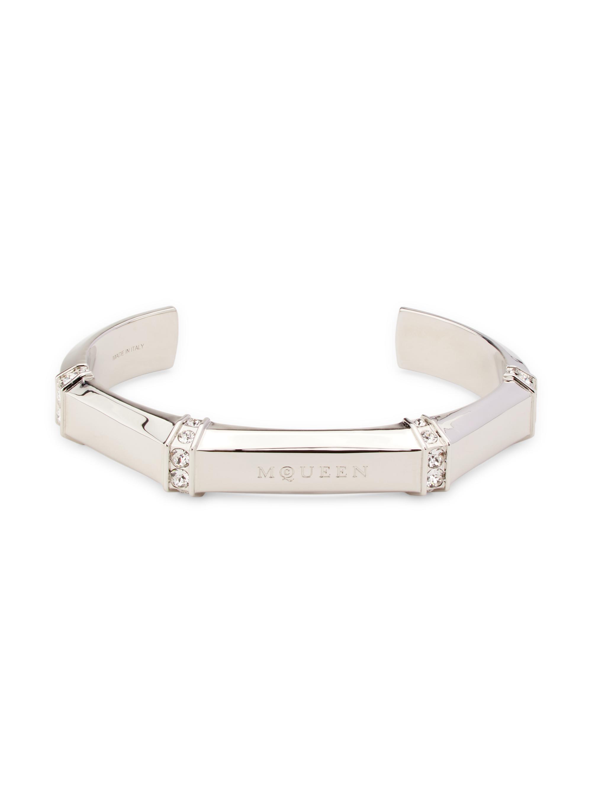 McQueen Men's Dapper Logo Silvertone Cuff Bracelet - Jet Strass