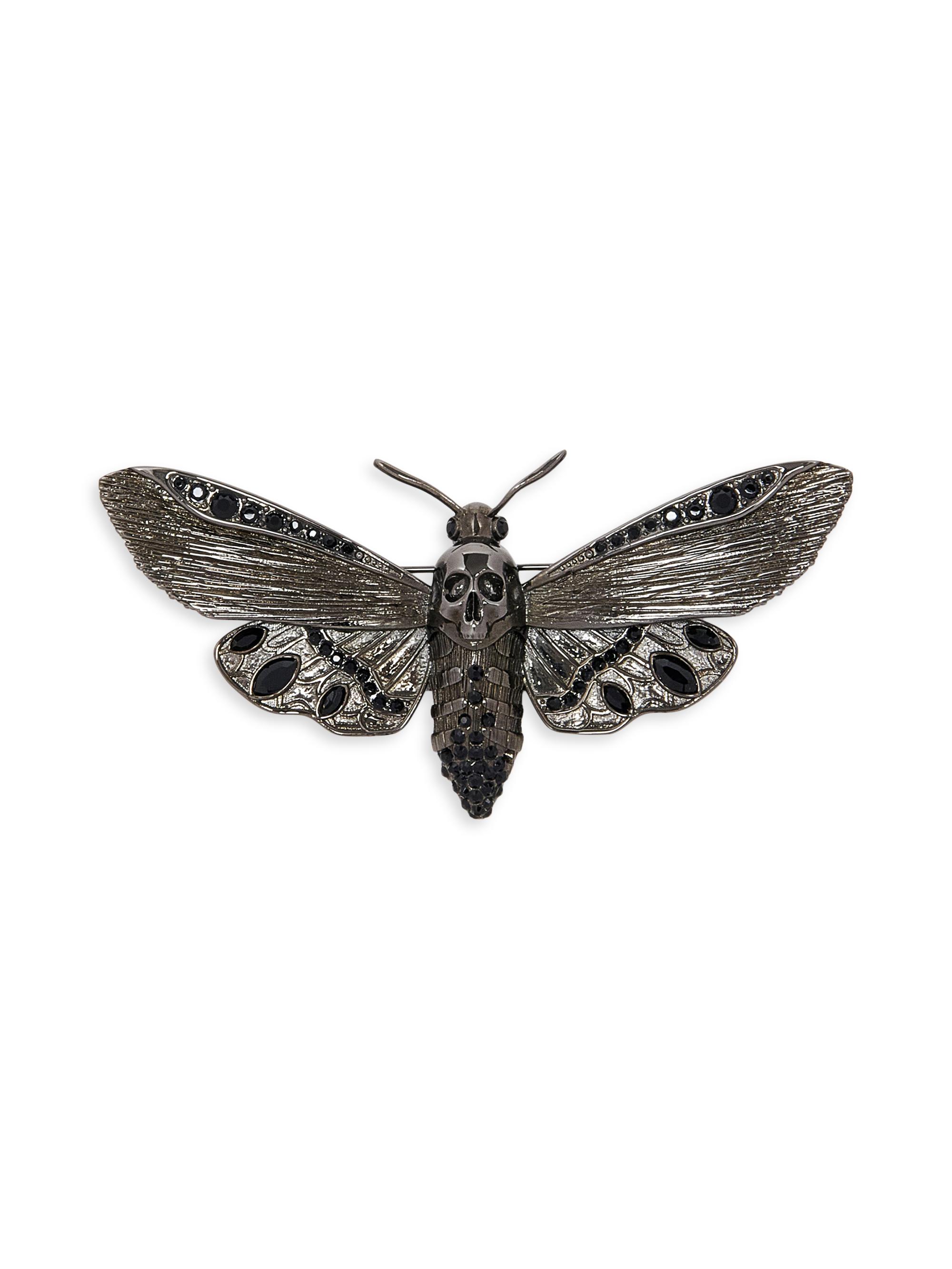 McQueen Men's Moth Silvertone Brooch - Jet Strass