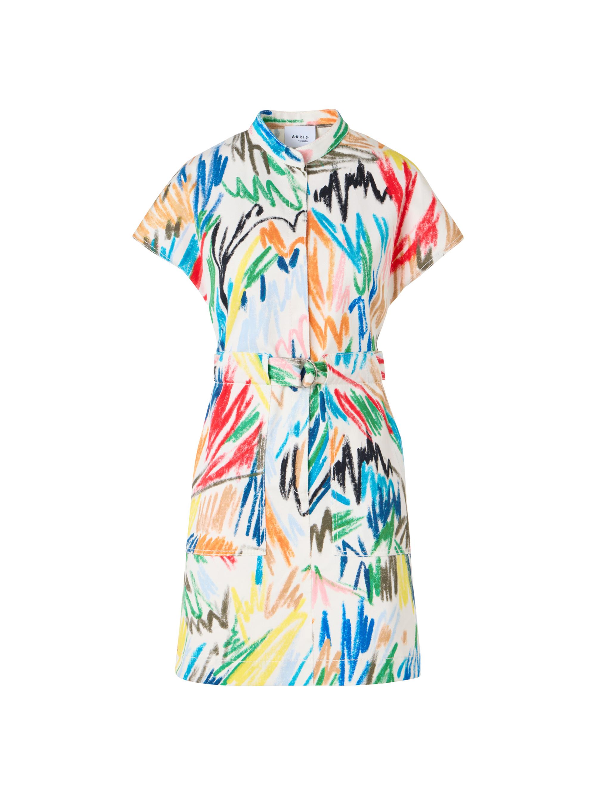 Abstract Stretch-Denim Belted Minidress