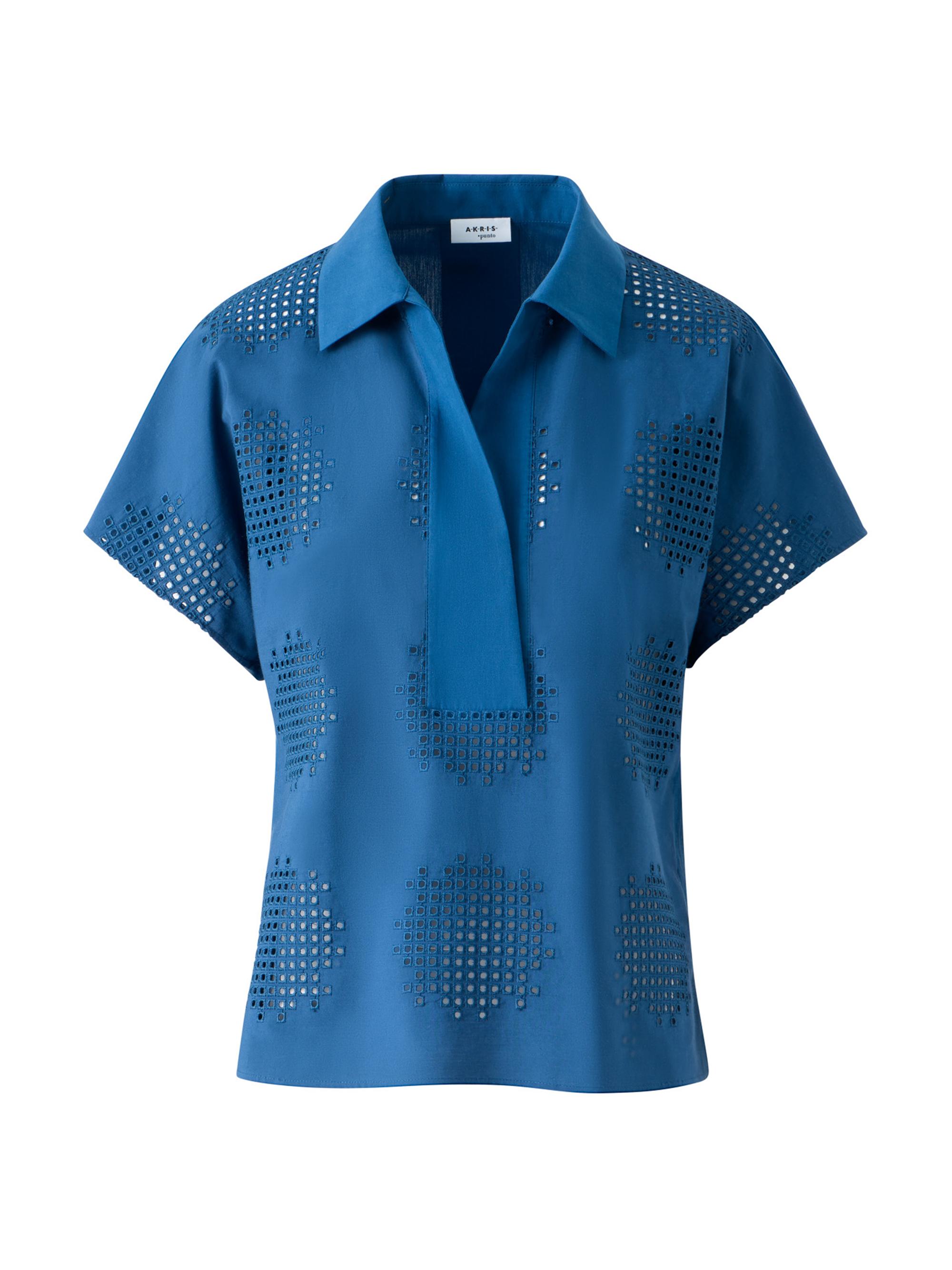 Akris punto Women's Embroidered Eyelet Poplin Polo Shirt - Dark Blue