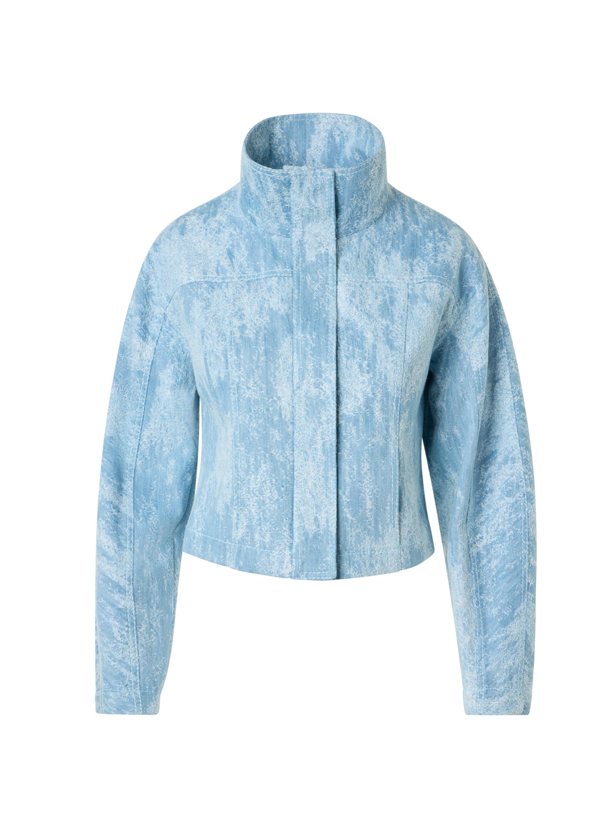 Akris punto Women's Washed Jacquard Denim Stand-Collar Jacket - Sky Blue Denim