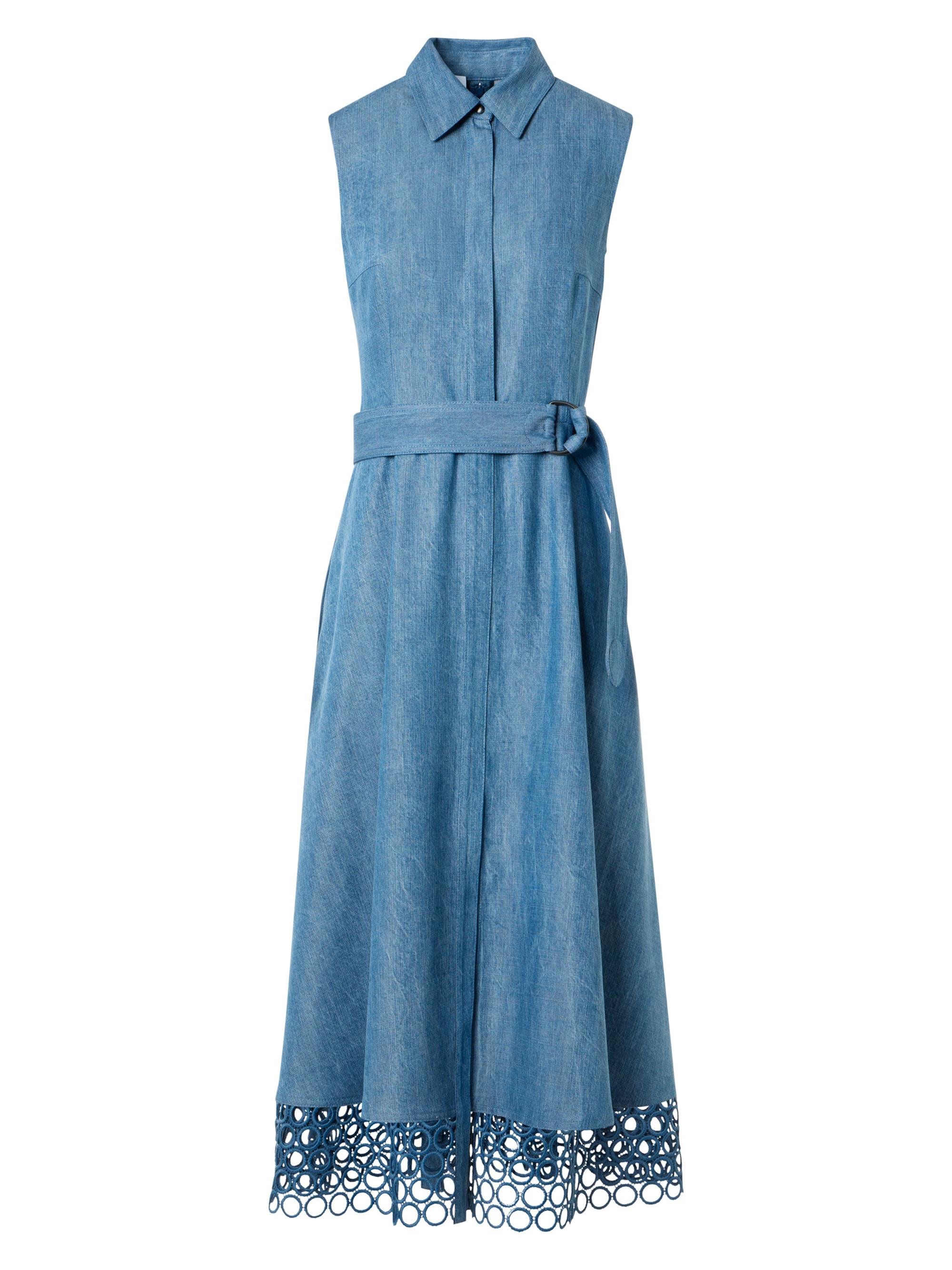 Akris punto Women's Guipure Washed-Denim Belted Midi-Dress - Medium Blue Denim