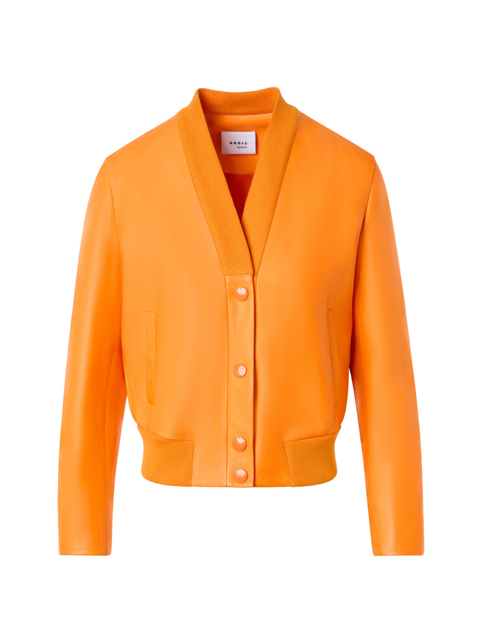 Akris punto Women's Crinkled Leather V-Neck Bomber Jacket - Orange