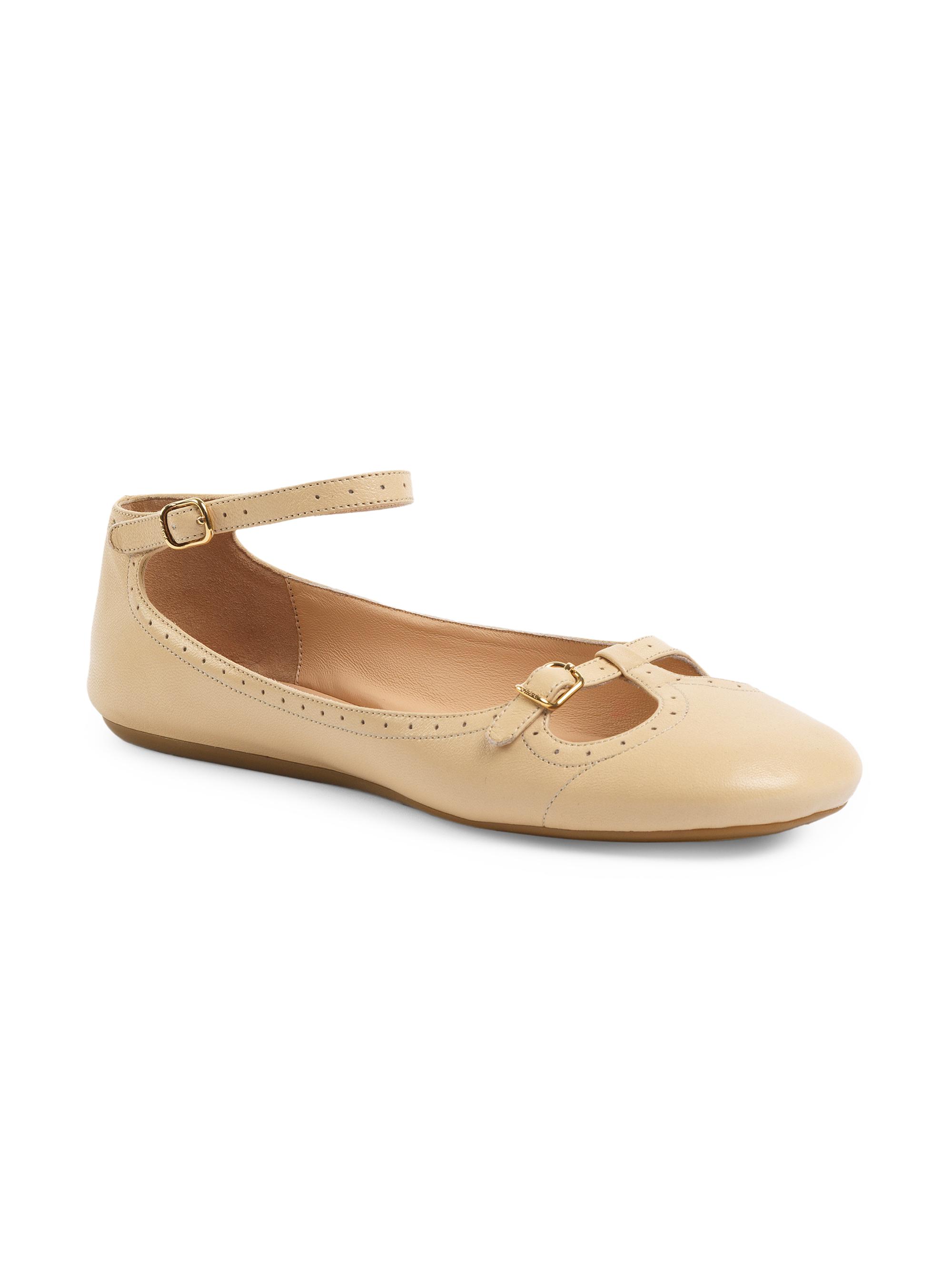 Chloé Women's Misty Perforated Leather T-Strap Flats - Petal Beige