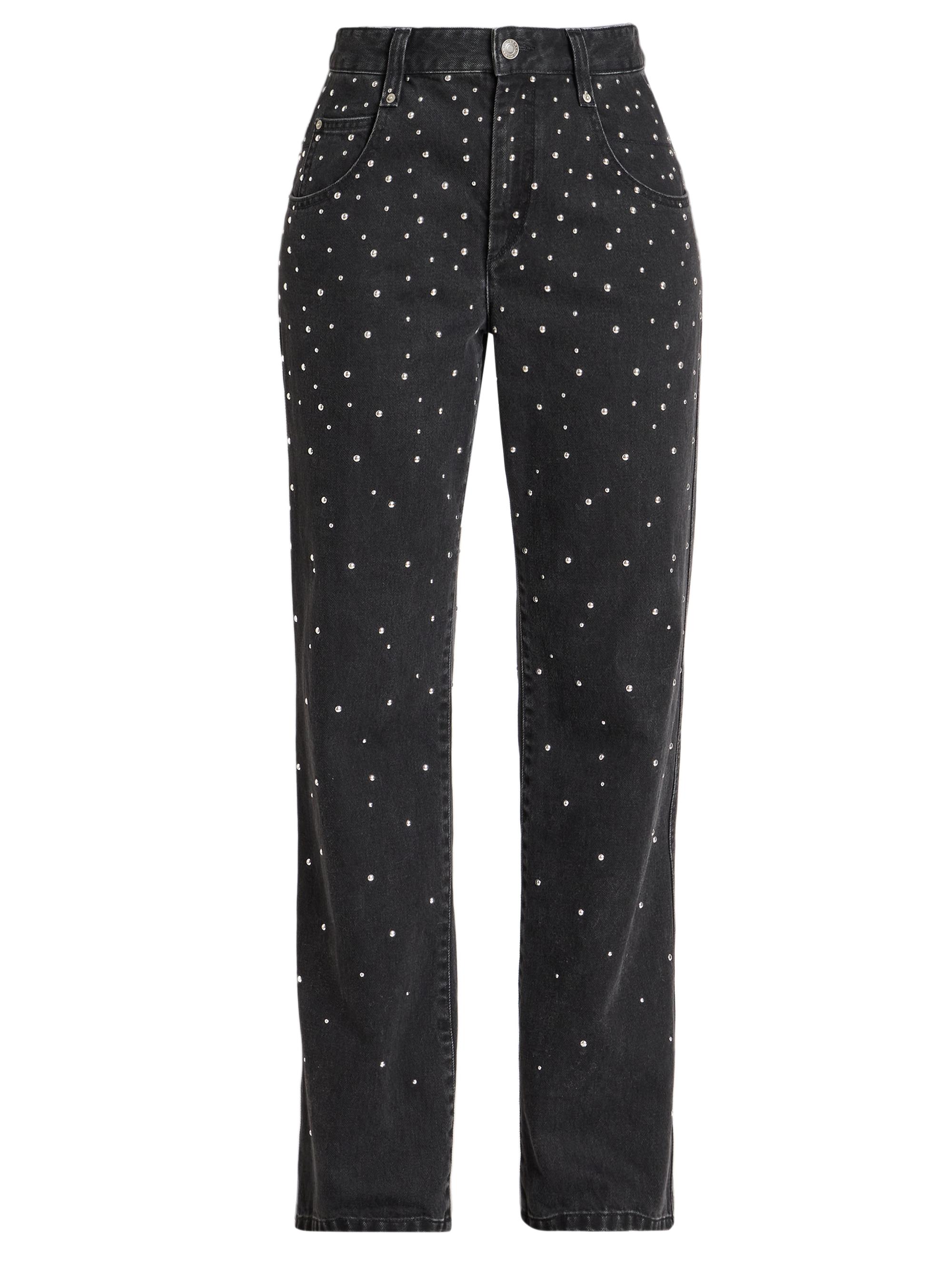 Isabel Marant Étoile Women's Brinsa Embellished Denim Mid-Rise Straight-Leg Jeans - Black