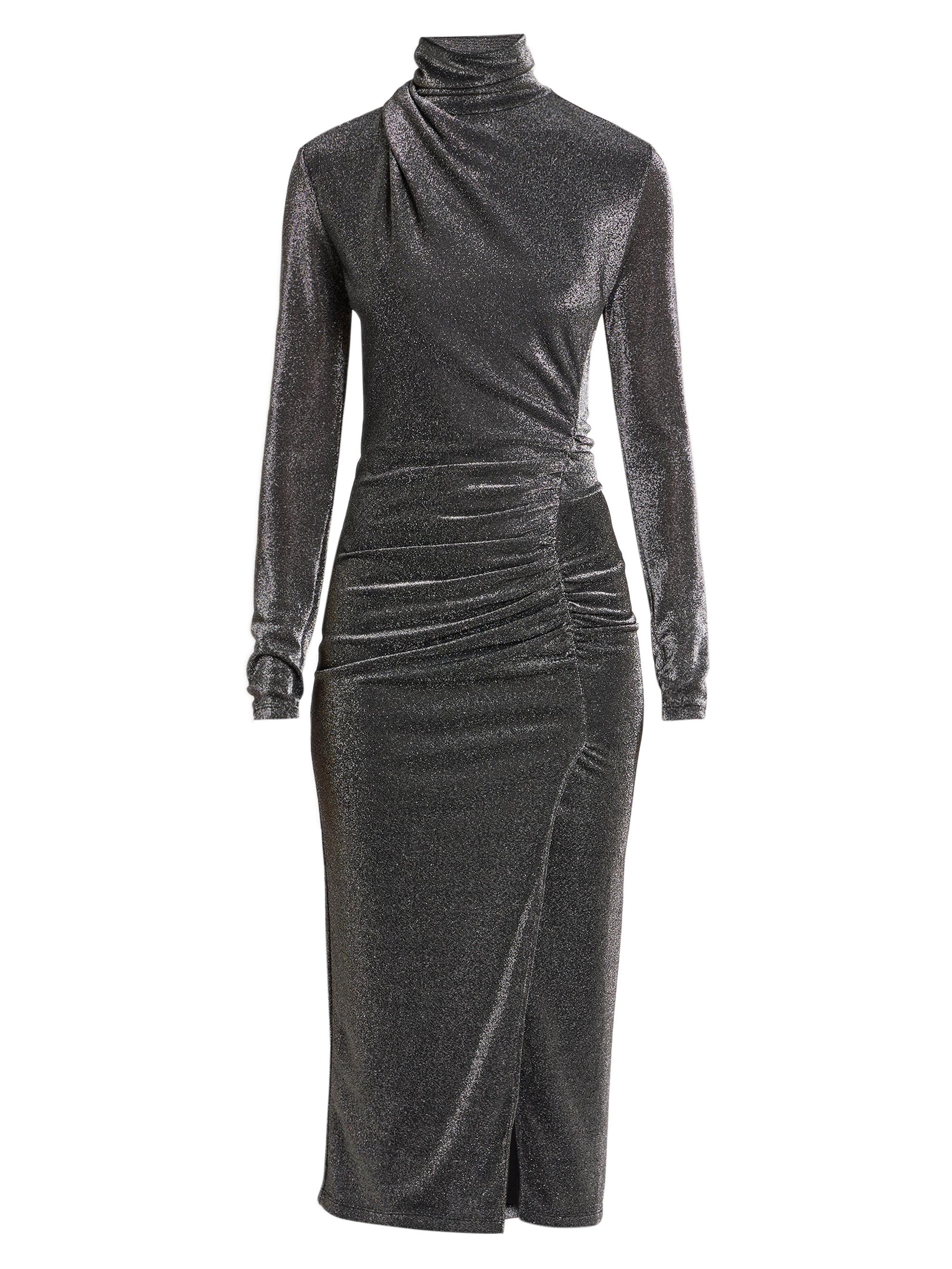 Isabel Marant Étoile Jenisa Metallic Ruched Turtleneck Midi-Dress