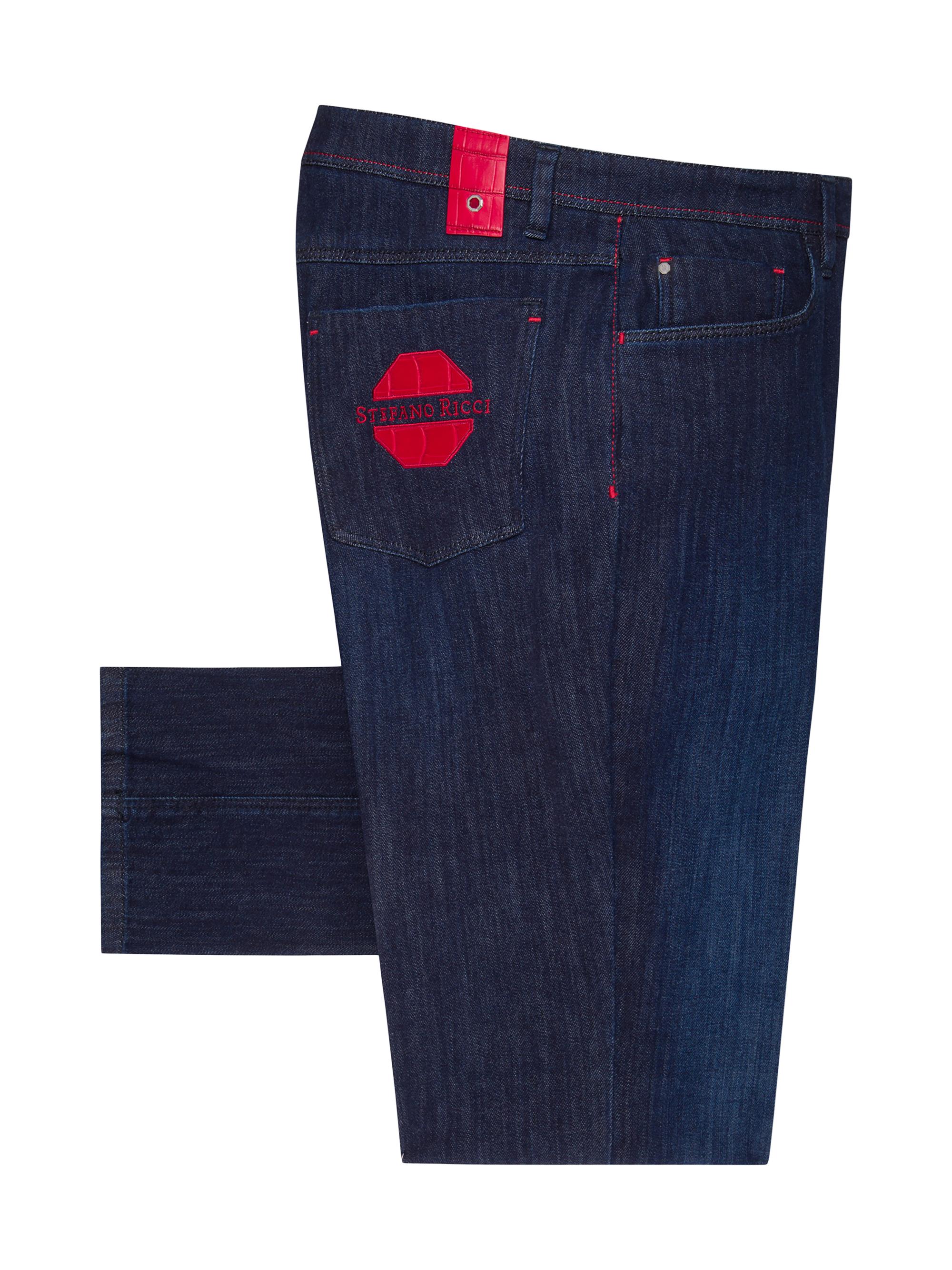 Stefano Ricci Men's Elegant Cotton-Blend Tapered Jeans - Dark Blue