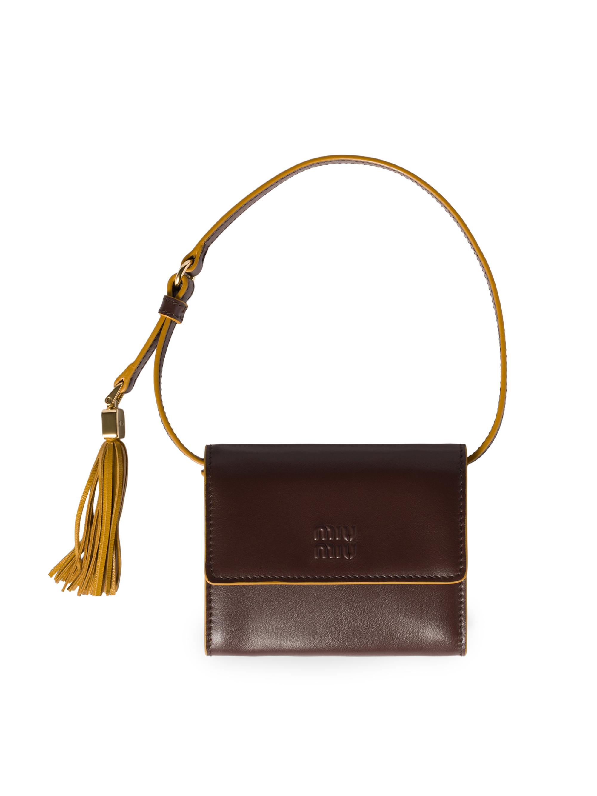 Miu Miu Women's Leather Wallet with Shoulder Strap - Dark Brown