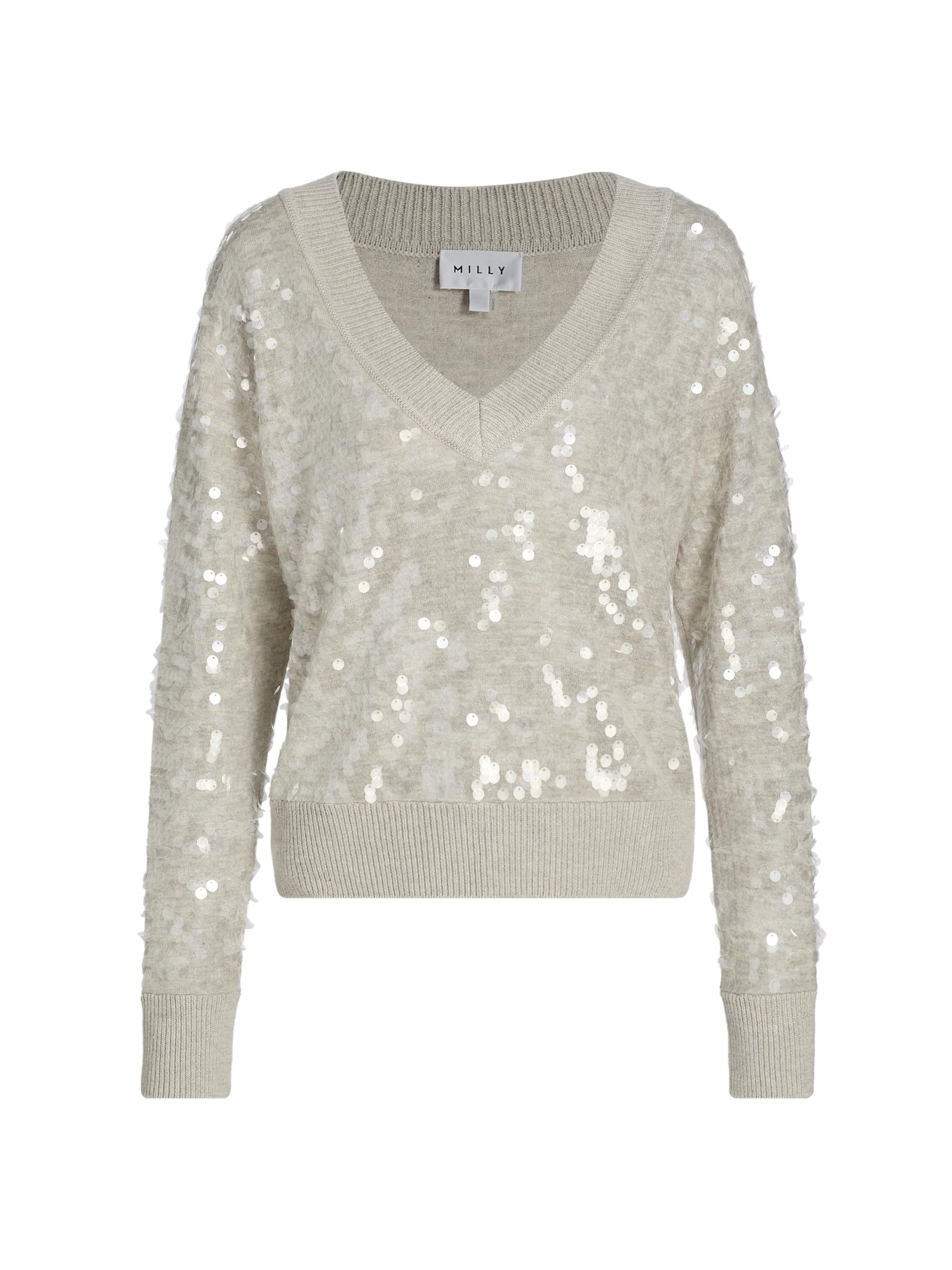 Milly Feather-Trimmed Metallic Knit Pullover Sweater | Saks Fifth