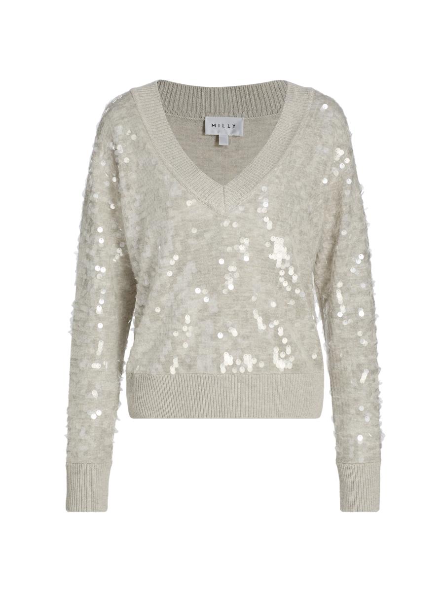 Milly Women's Ilaria Sequined Cotton-blend Sweater In Gray