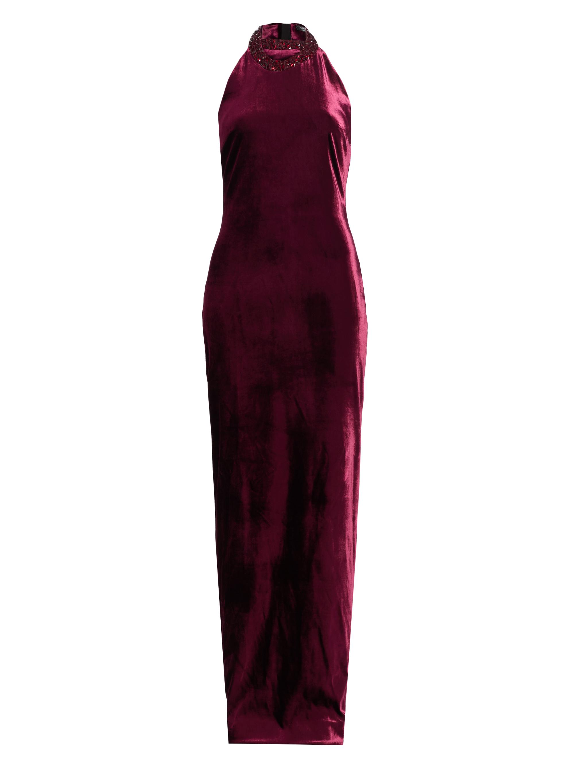 Balmain Women's Embellished Halterneck Velvet Gown - Bordeaux Noir