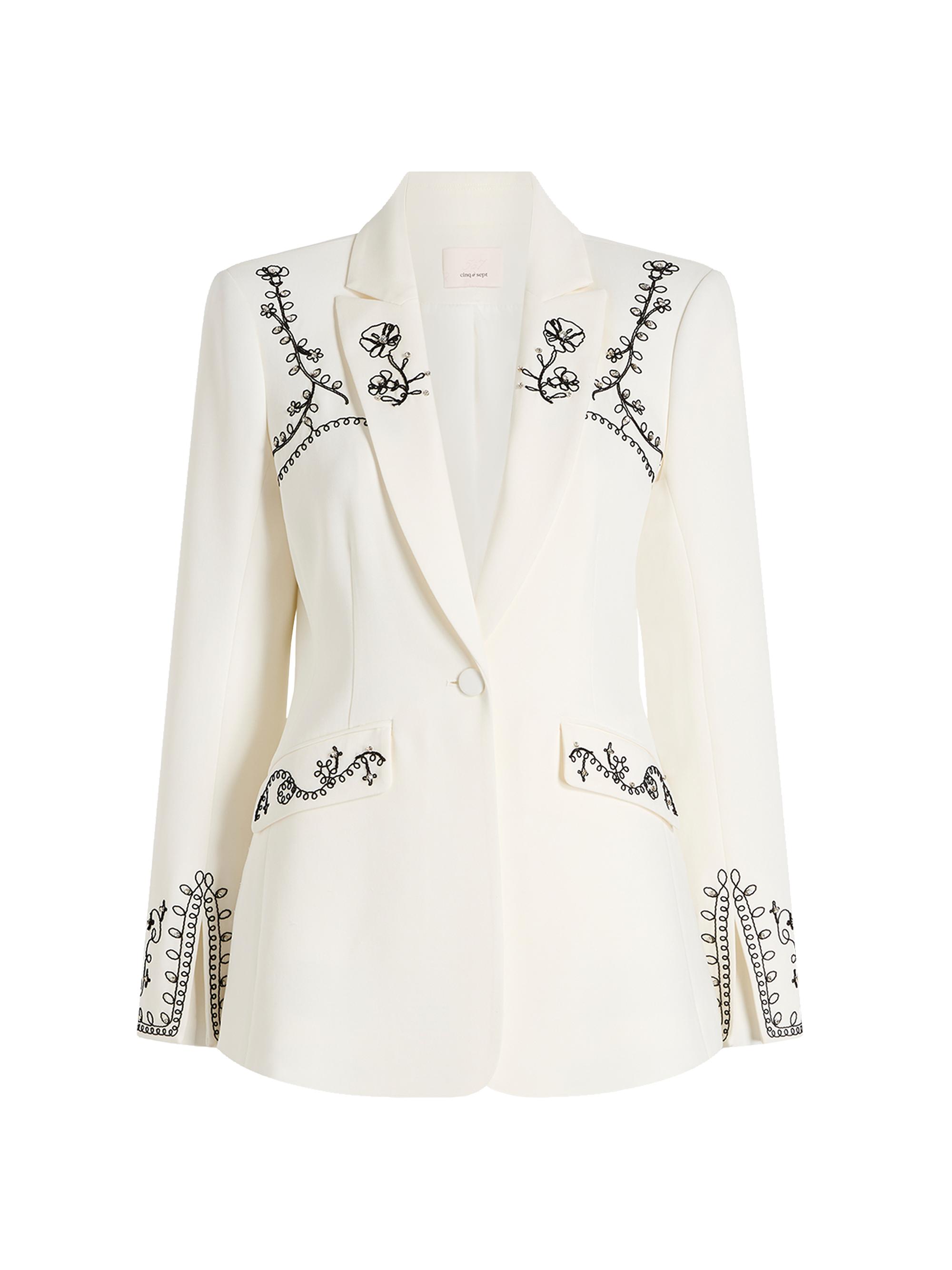 CINQ A SEPT Women's Cheyenne Crystal-Embellished Floral-Embroidered Blazer - Pearl