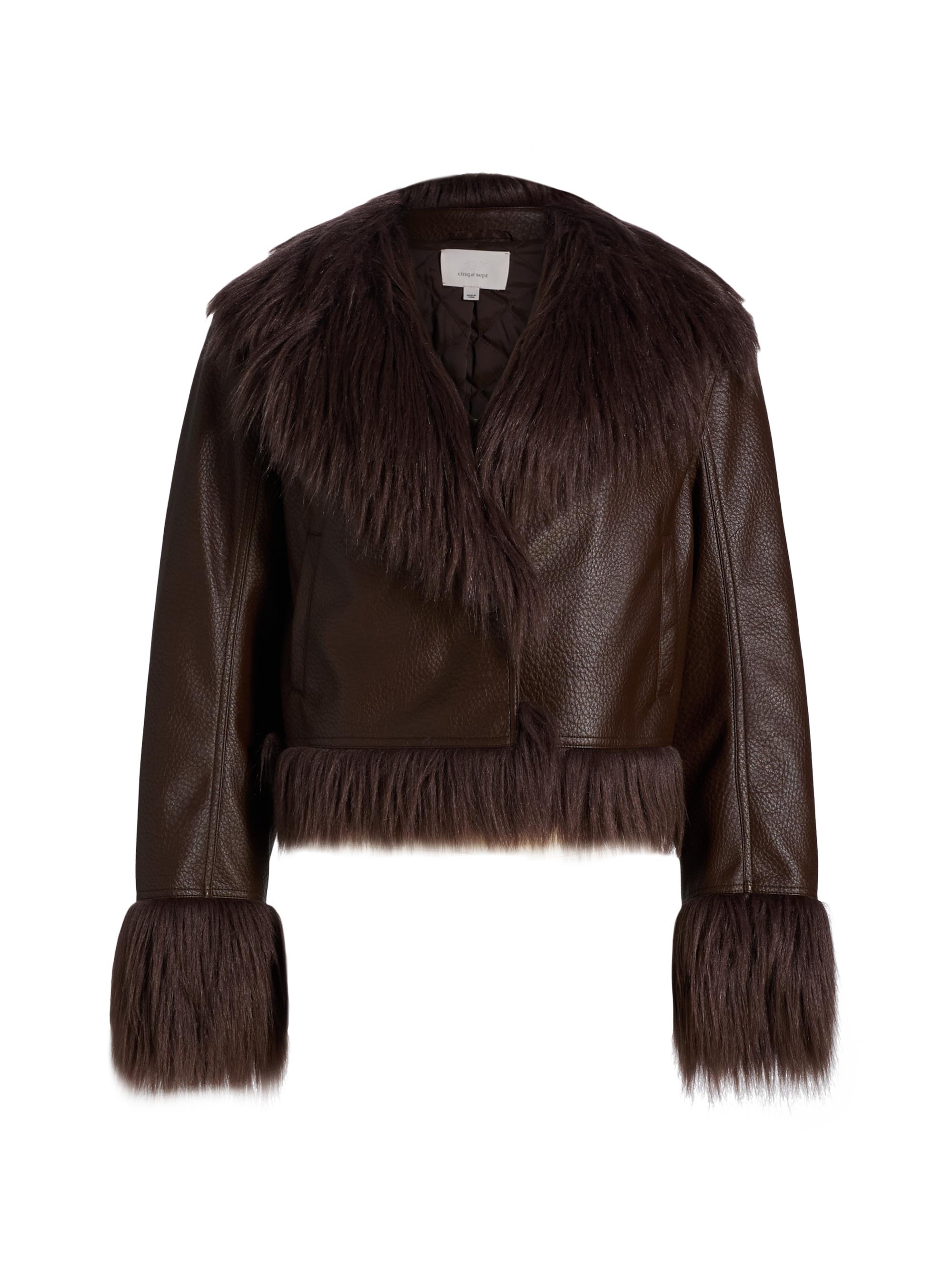 CINQ A SEPT Women's Panama Faux-Fur Trim Faux-Leather Jacket - Dark Sepia Fudge