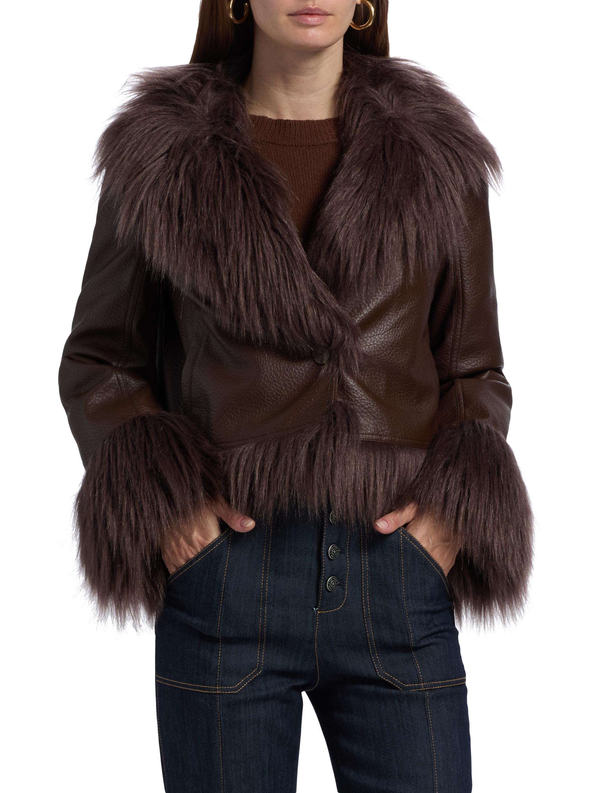 Cinq à Sept Panama Faux-Fur Trim Faux-Leather Jacket | Saks Fifth