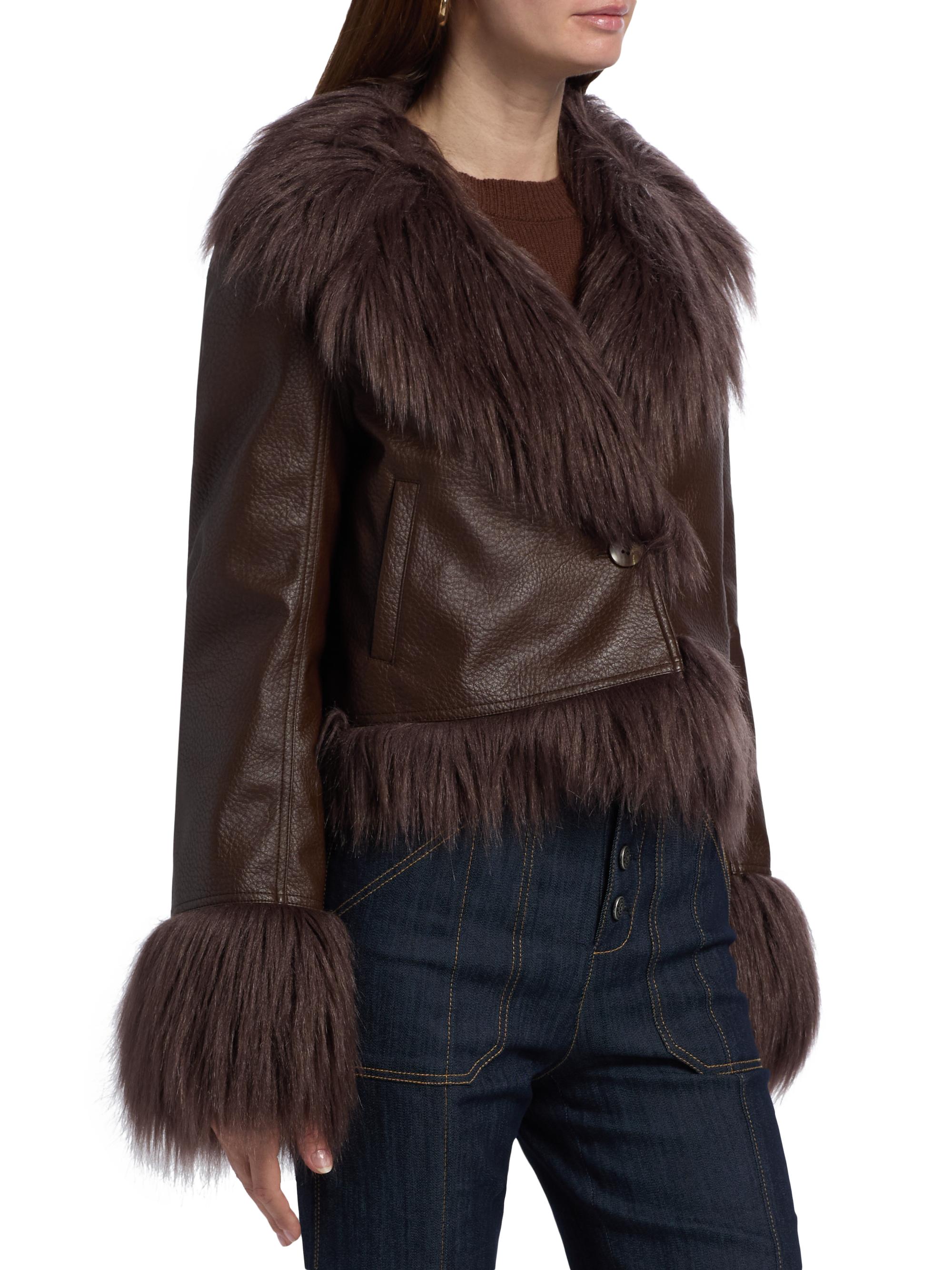 Cinq à Sept Panama Faux-Fur Trim Faux-Leather Jacket | Saks Fifth