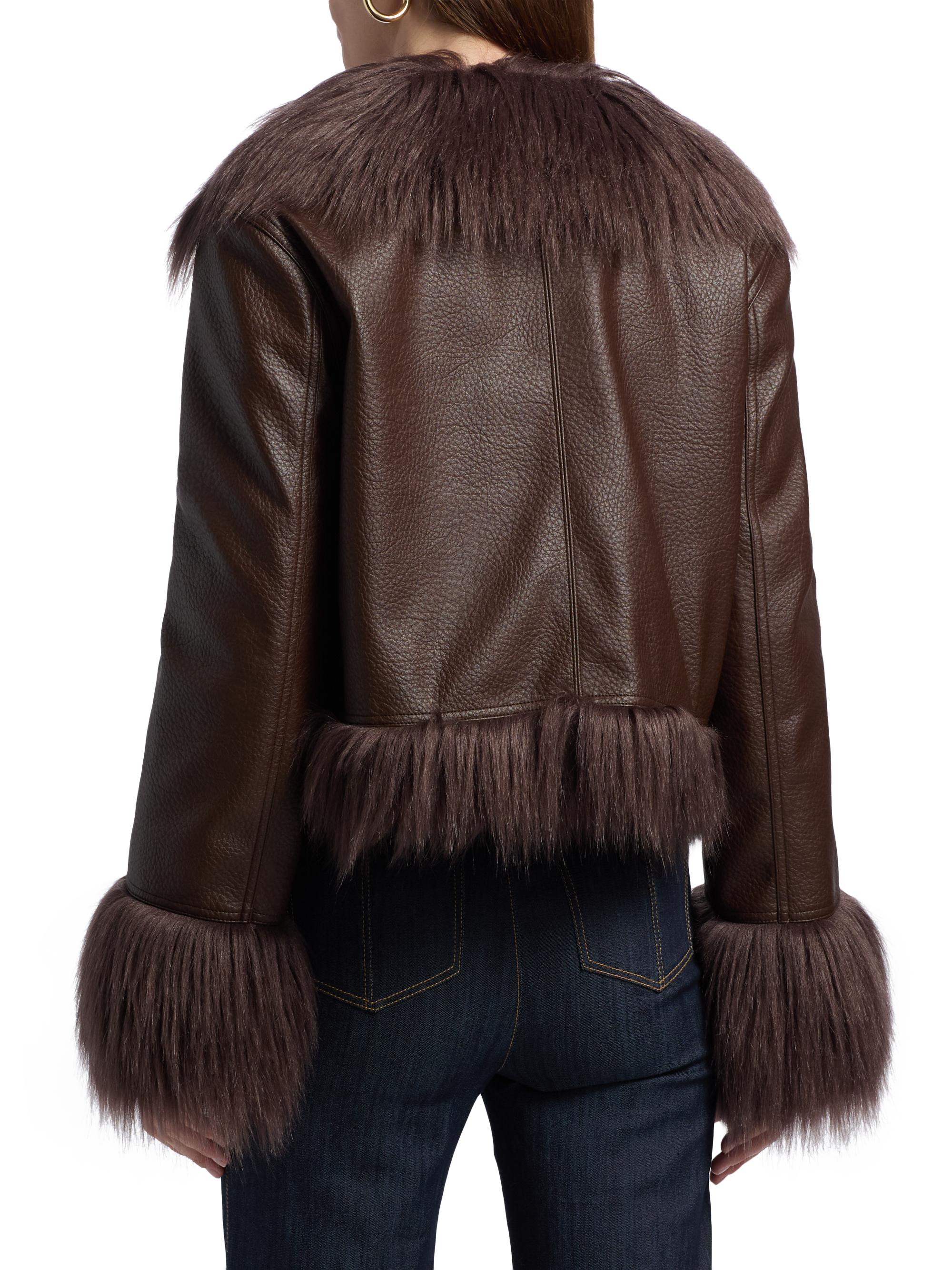 Cinq à Sept Panama Faux-Fur Trim Faux-Leather Jacket | Saks Fifth