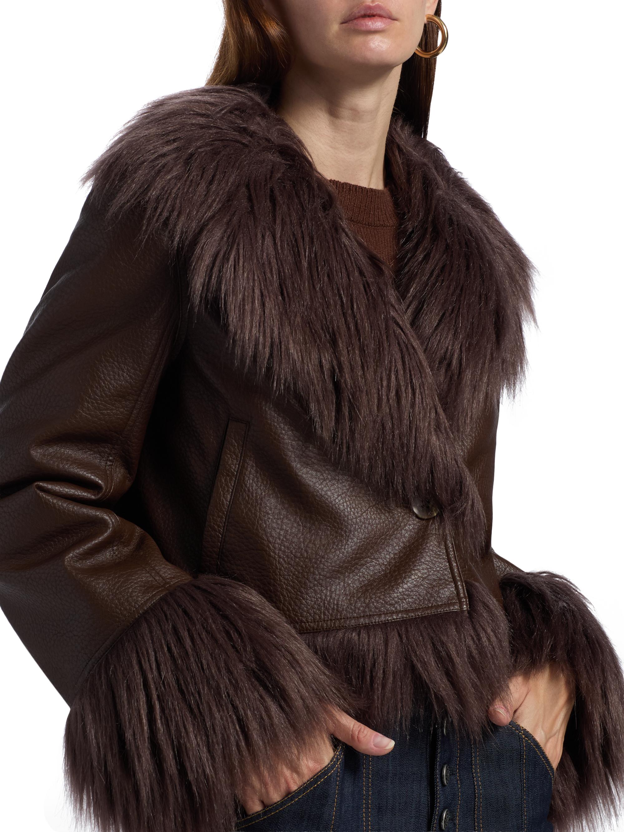 Cinq à Sept Panama Faux-Fur Trim Faux-Leather Jacket | Saks Fifth