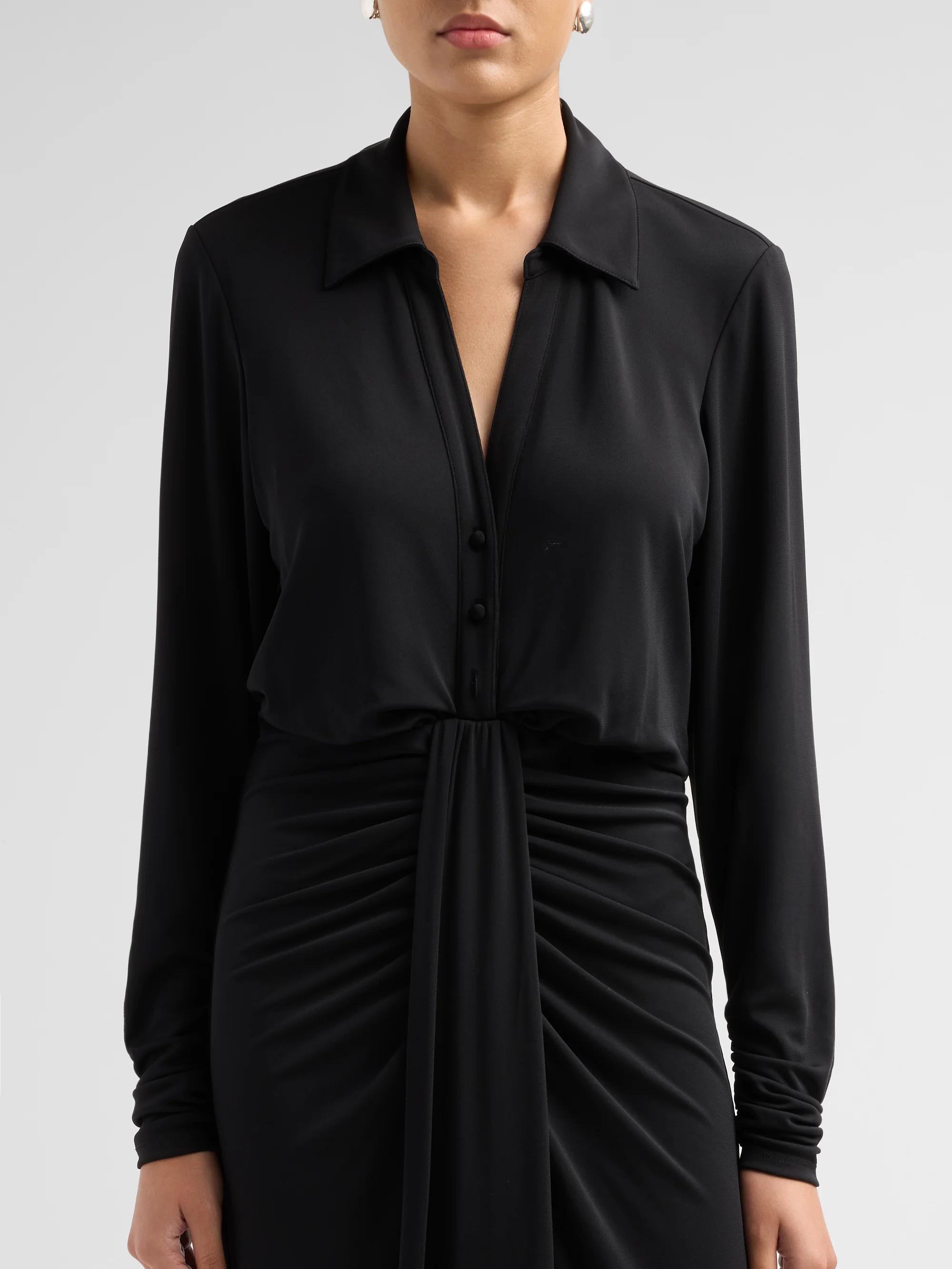 cinq a sept seferina draped long sleeve jersey dress à Women's Midi-Shirtdress - Night Opal Startupprize
