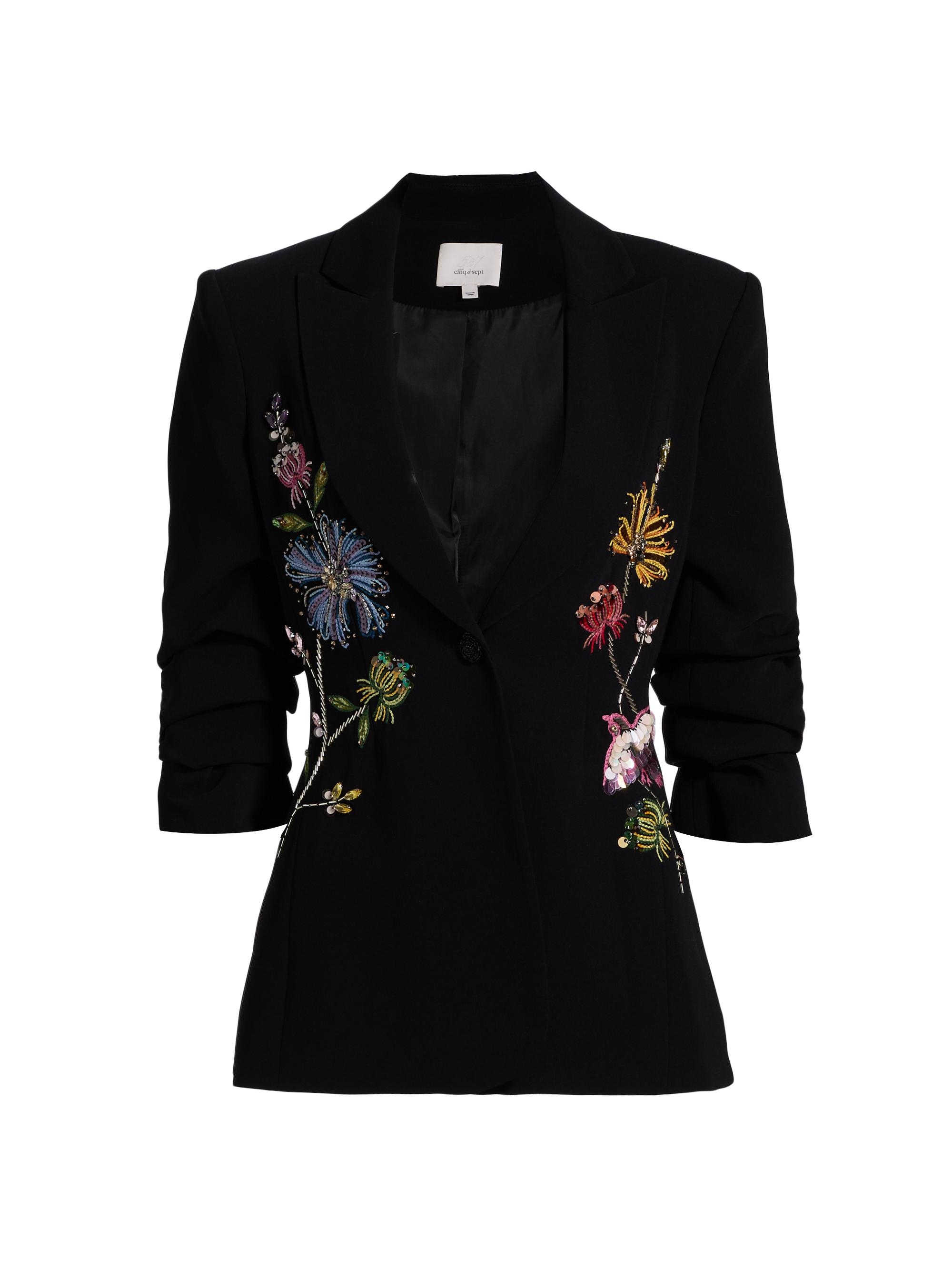 CINQ A SEPT Women's Cheyenne Sequin-Embellished Floral-Embroidered Scrunched Blazer - Black