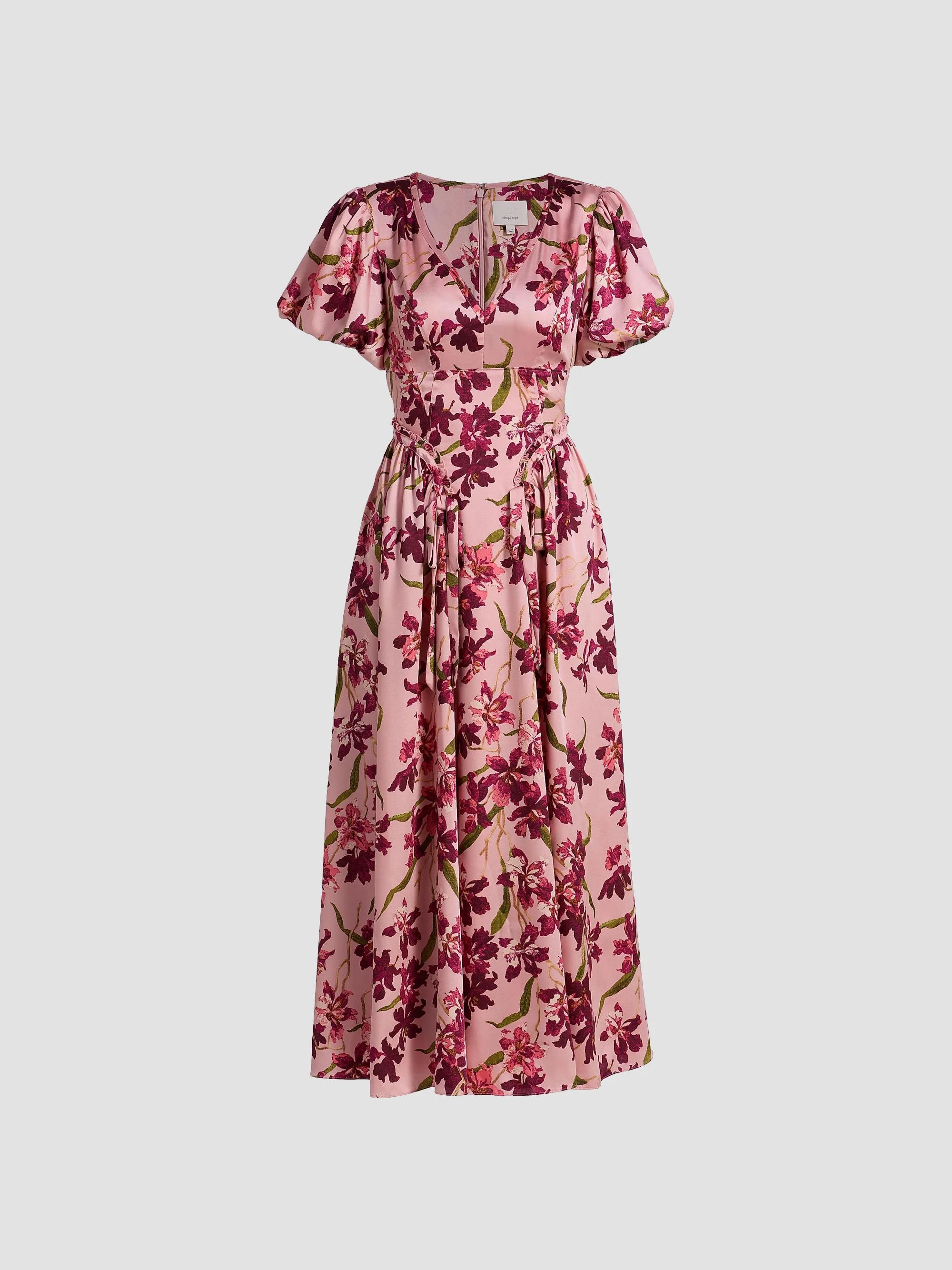 Cinq à Sept Katlin Trailing Hibiscus Satin Midi-Dress | Saks Fifth