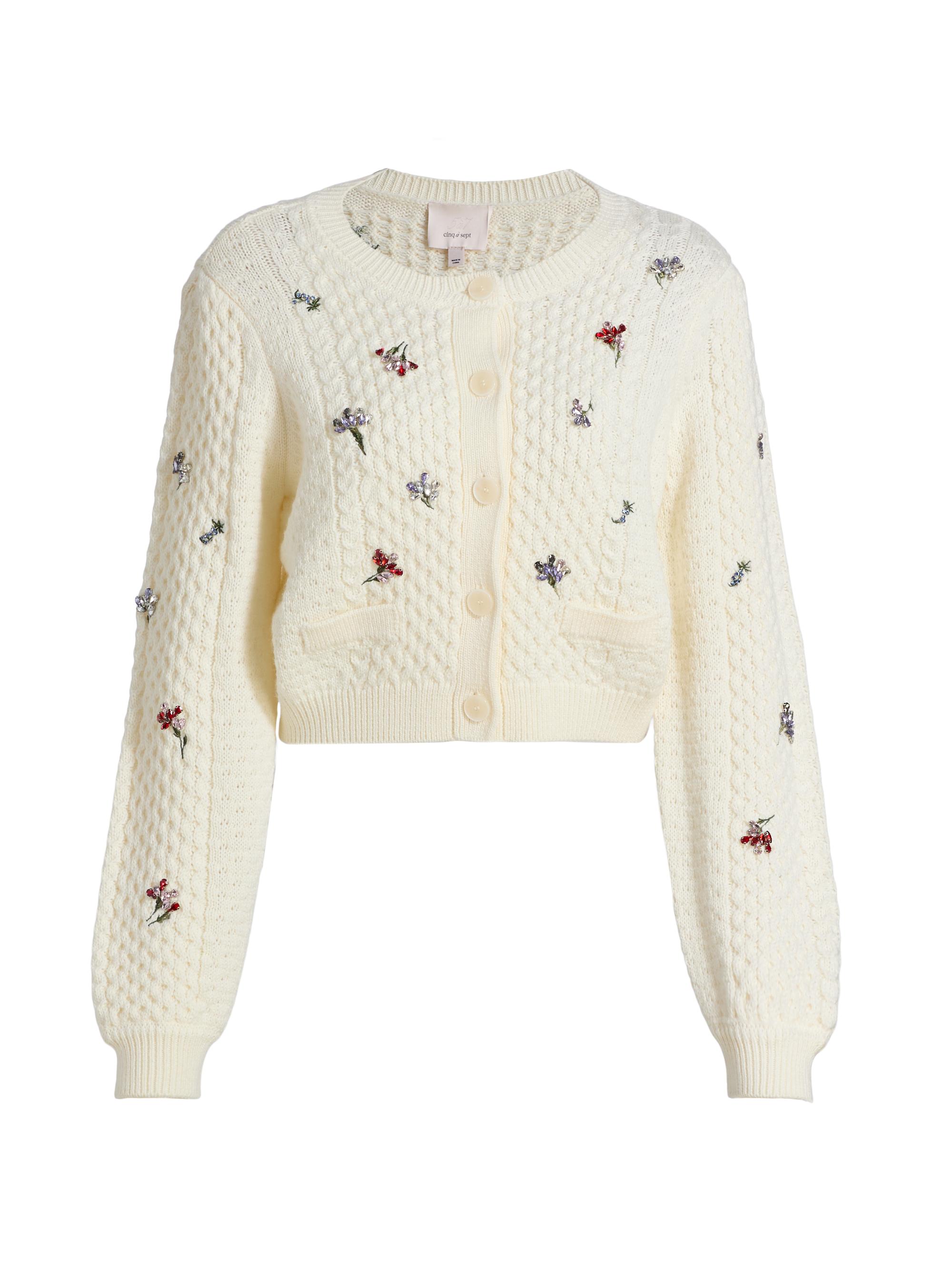Cinq à Sept Rasa Embellished Cable-Knit Cardigan | Saks Fifth Avenue