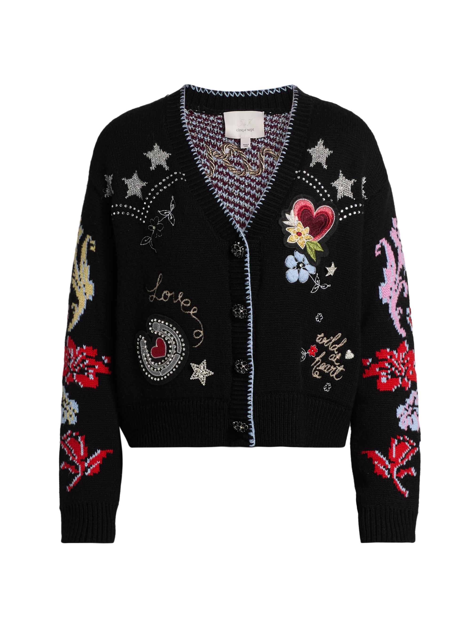 Cinq à Sept Women's Western Embroidered Wool-Blend Collage Cardigan - Black Multi