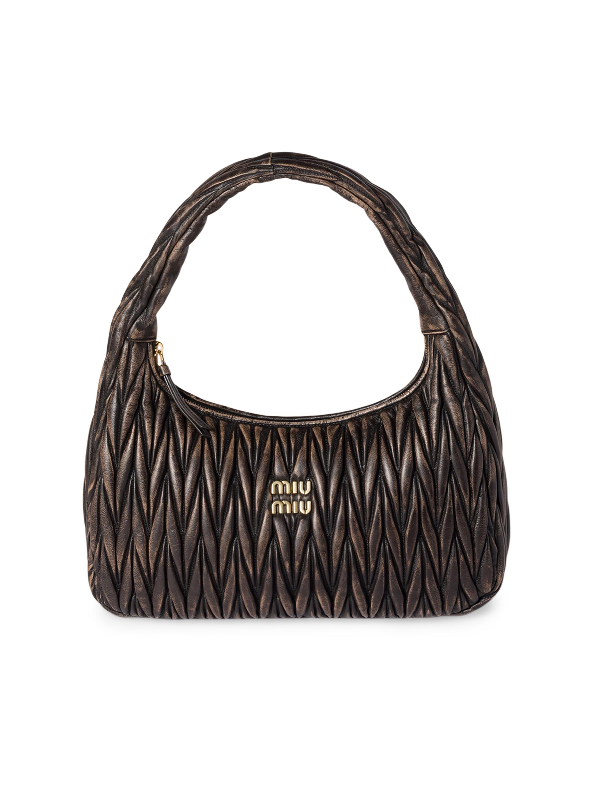 Miu Miu Women's Wander Matelassé Nappa Leather Top Handle Bag - Brown