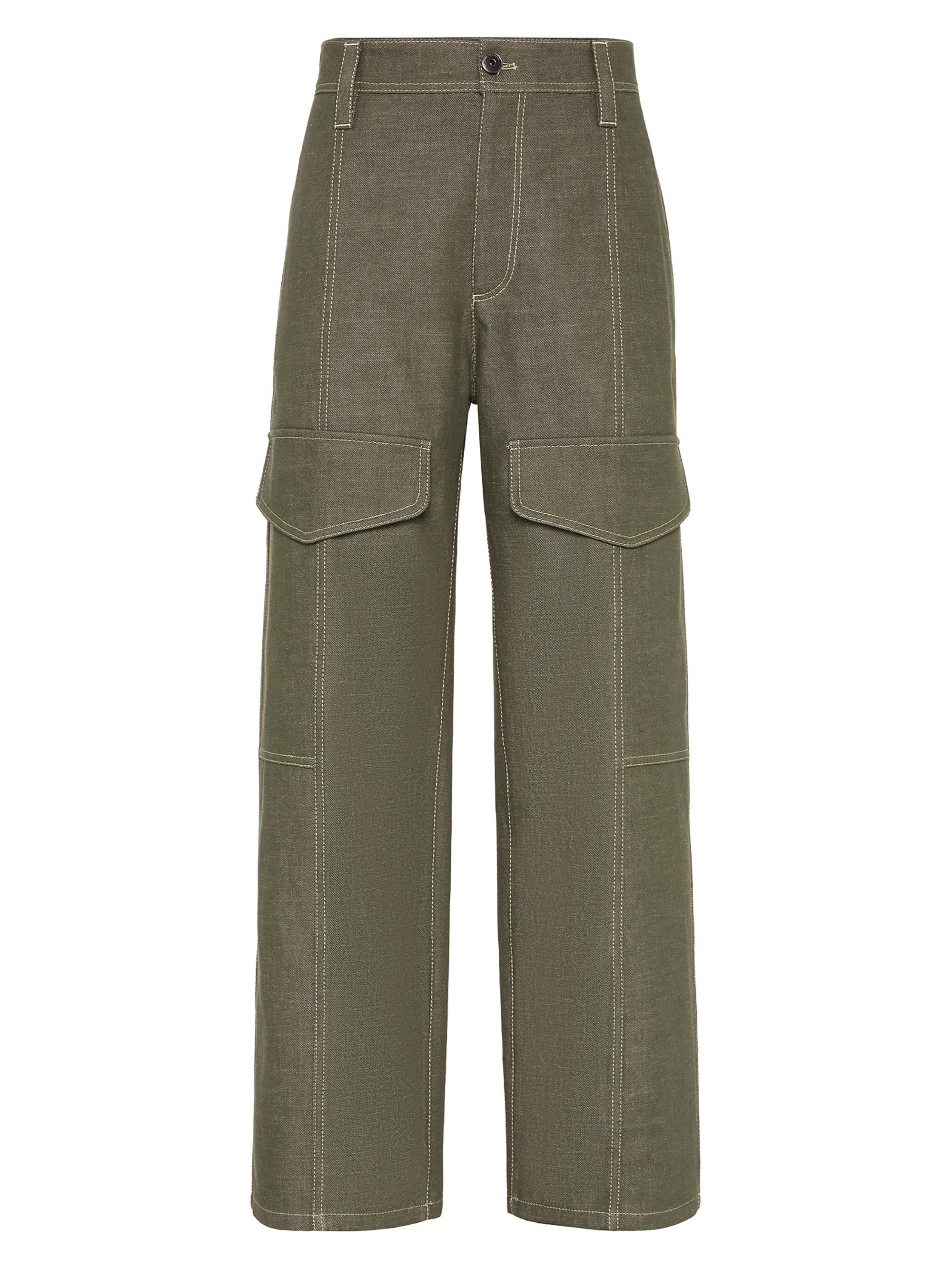 Brunello Cucinelli Women's No Fade Denim Square Cargo Trousers with Monili - Olive