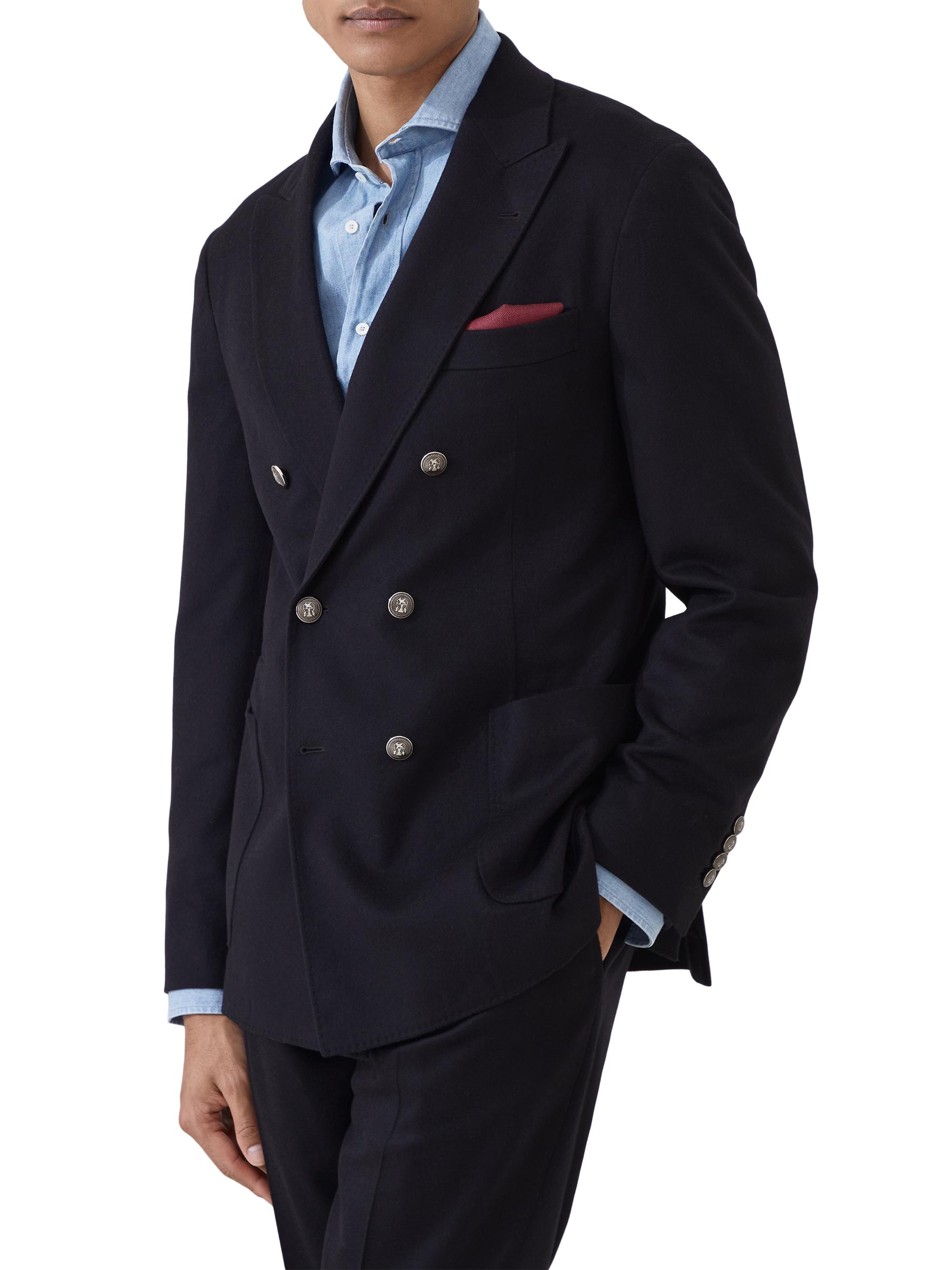 Brunello Cucinelli Men's Flannel One and a Half Breasted Deconstructed Blazer - Black