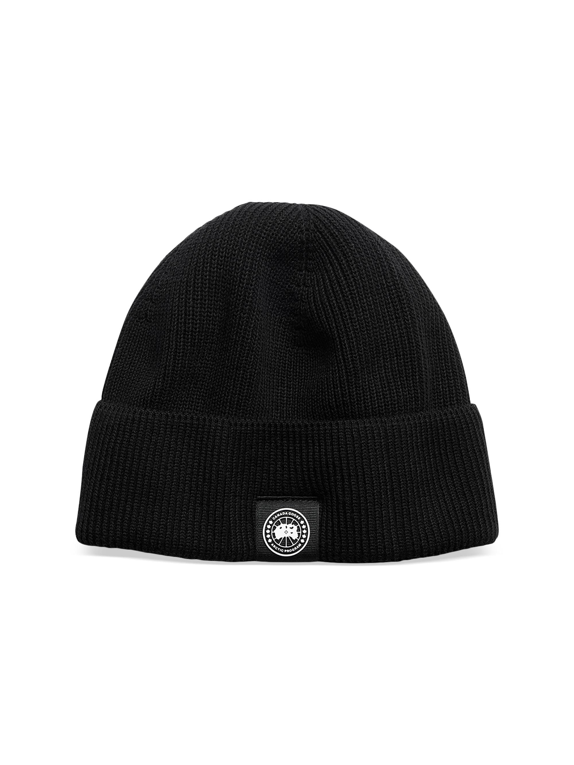 Canada Goose Men's Cotton Rib-Knit Logo Beanie - Black