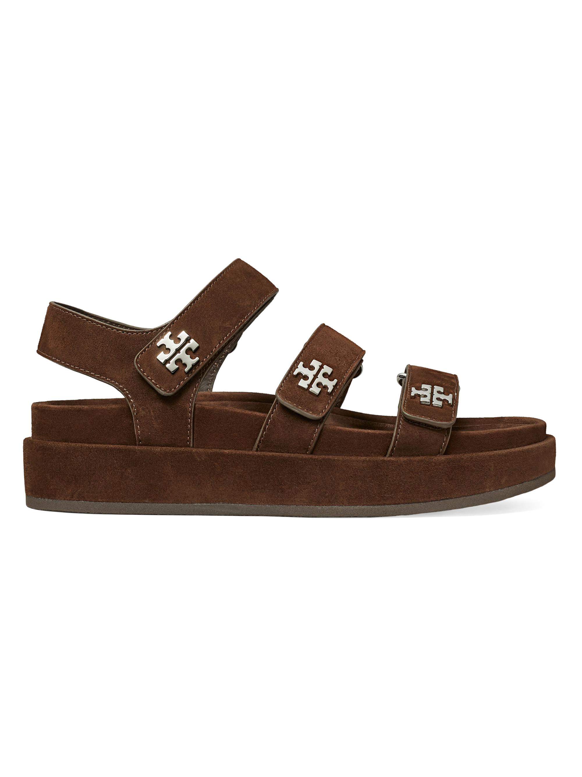 Tory Burch Women's Kira Triple Strap Suede Sandals - Dark Cocoa Silver