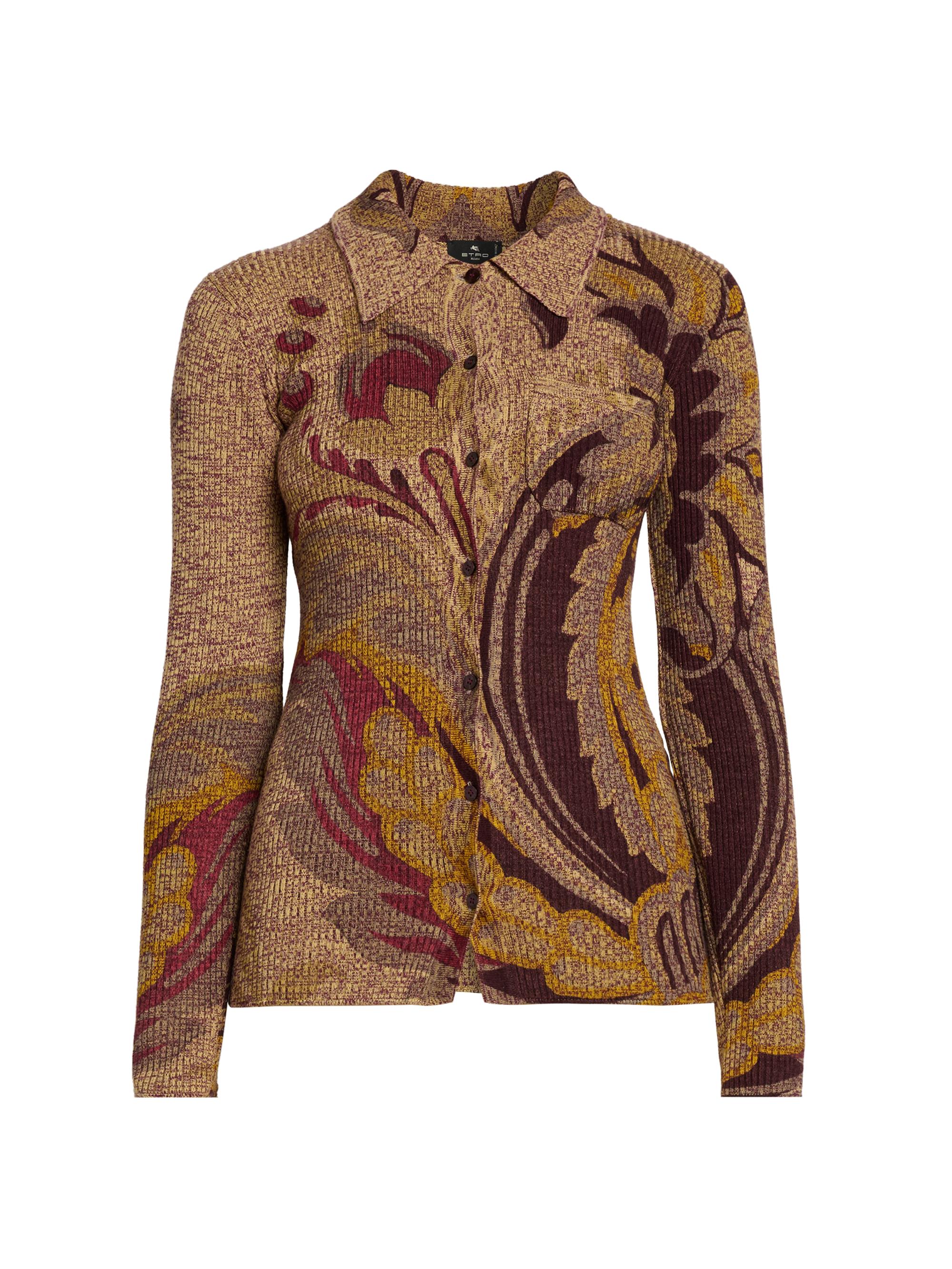 Etro Women's Patterned Knitted Wool Shirt - Multicolor Green Base